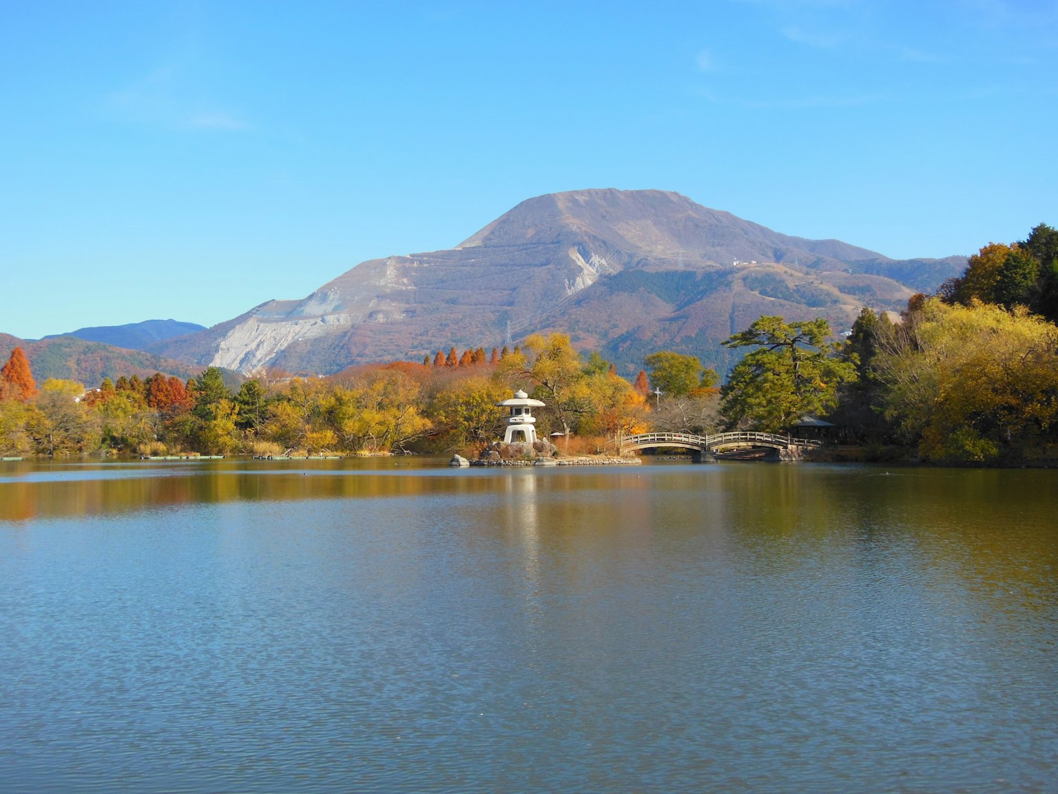 Scenic lake view with colorful autumn trees