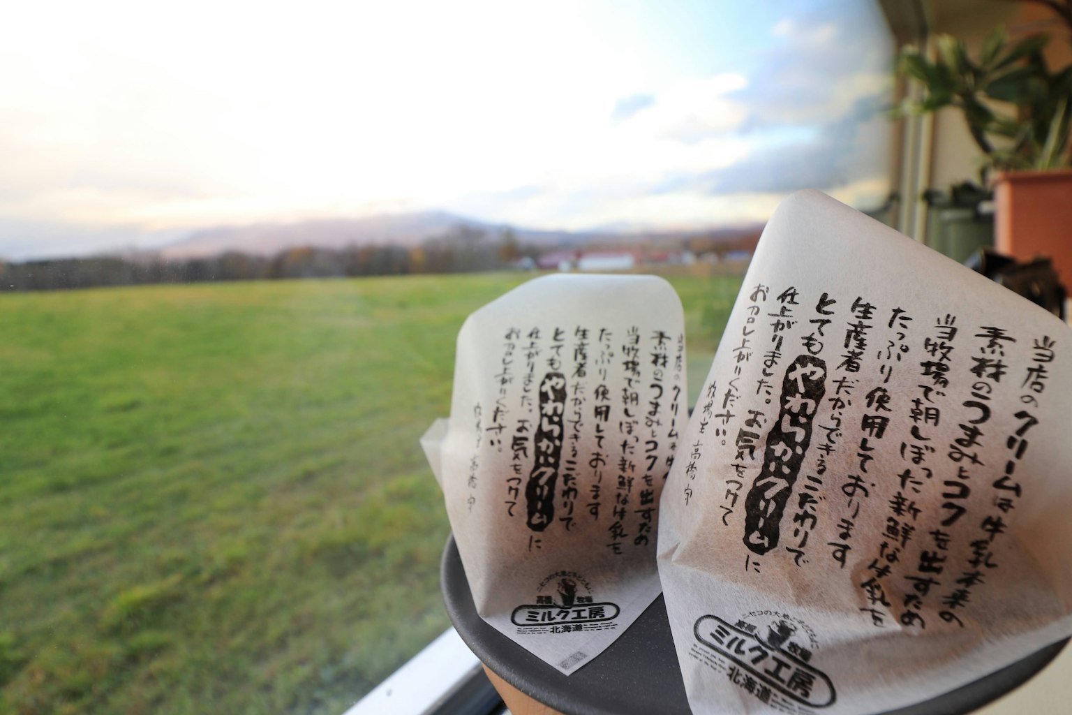 Kemasan manisan Jepang dengan latar belakang pemandangan