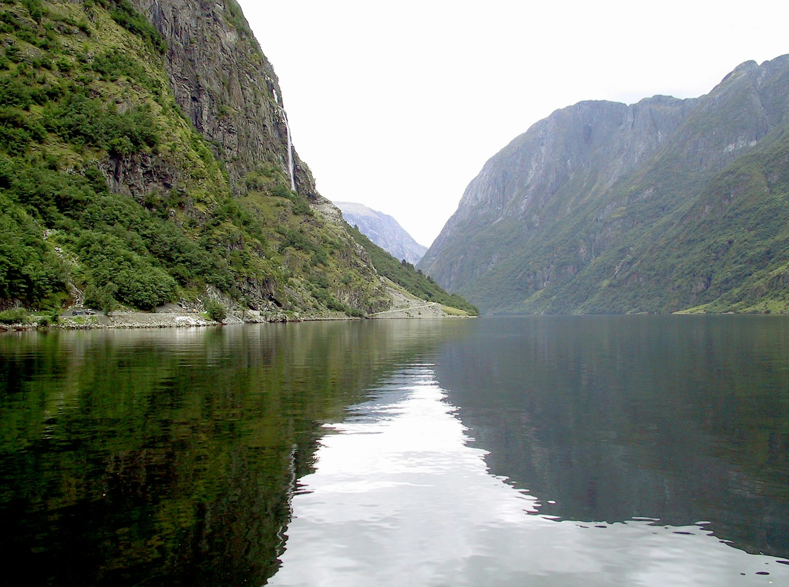 Phong cảnh fjord yên tĩnh với núi rừng tươi tốt và mặt nước bình yên