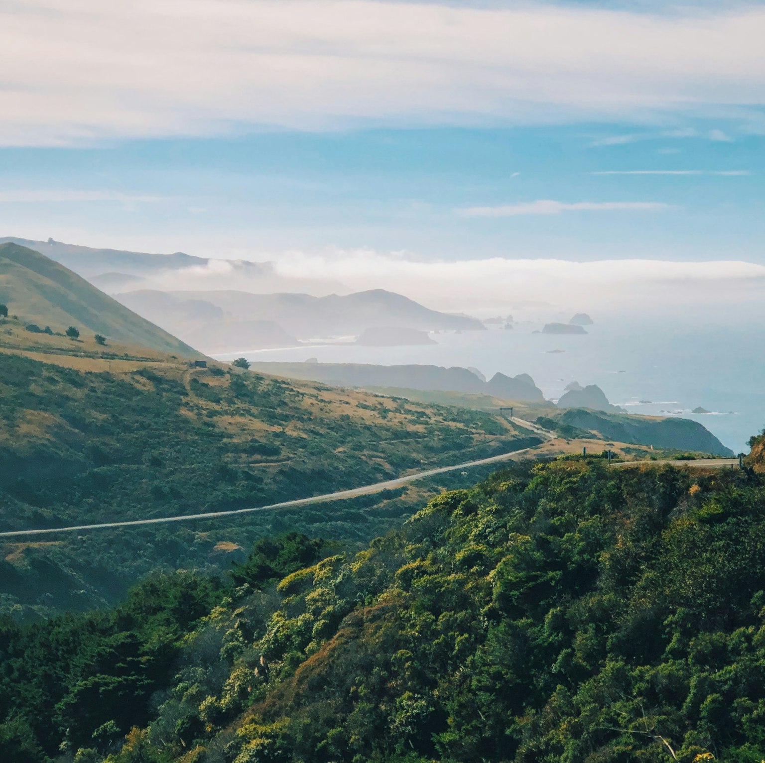 美麗的海岸風景，綠意盎然的山丘和蜿蜒的道路