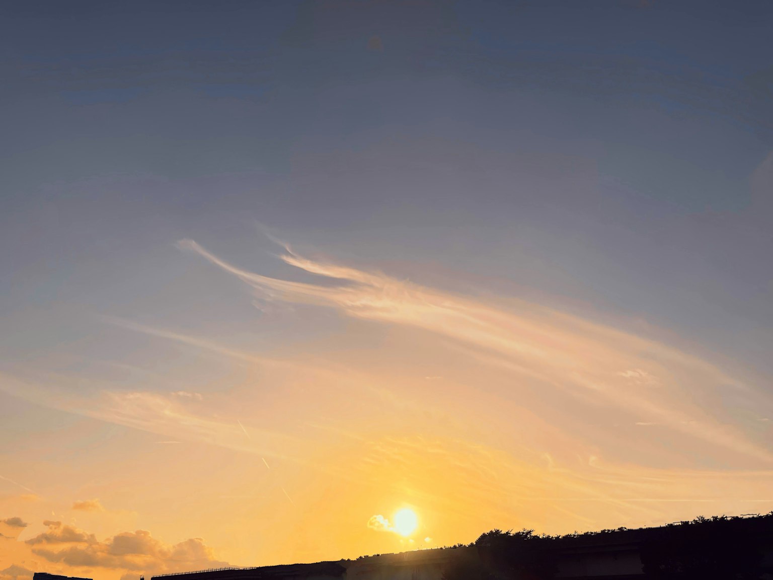 Cielo magnifico con un tramonto e nuvole sottili