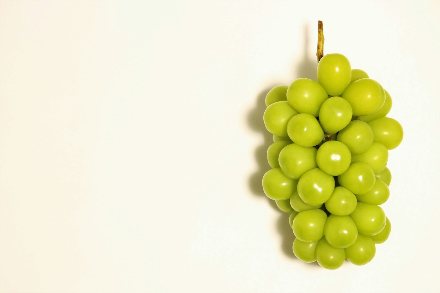 Un racimo de uvas verdes colgando de un fondo blanco