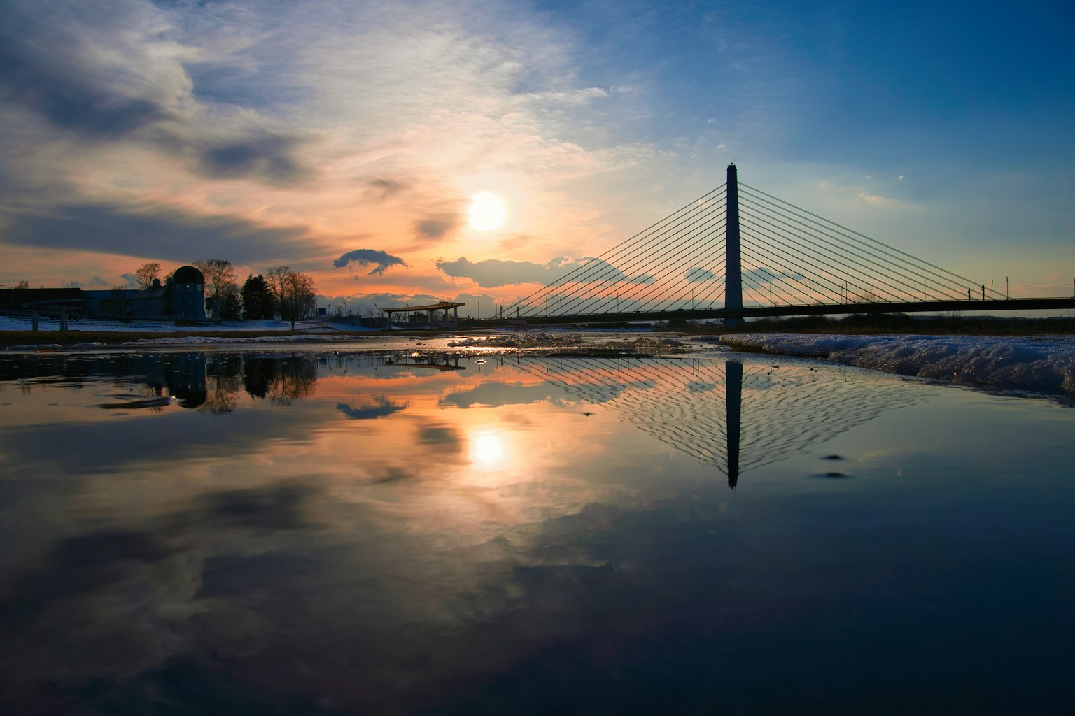 Beautiful sunset and sky reflected on the water surface