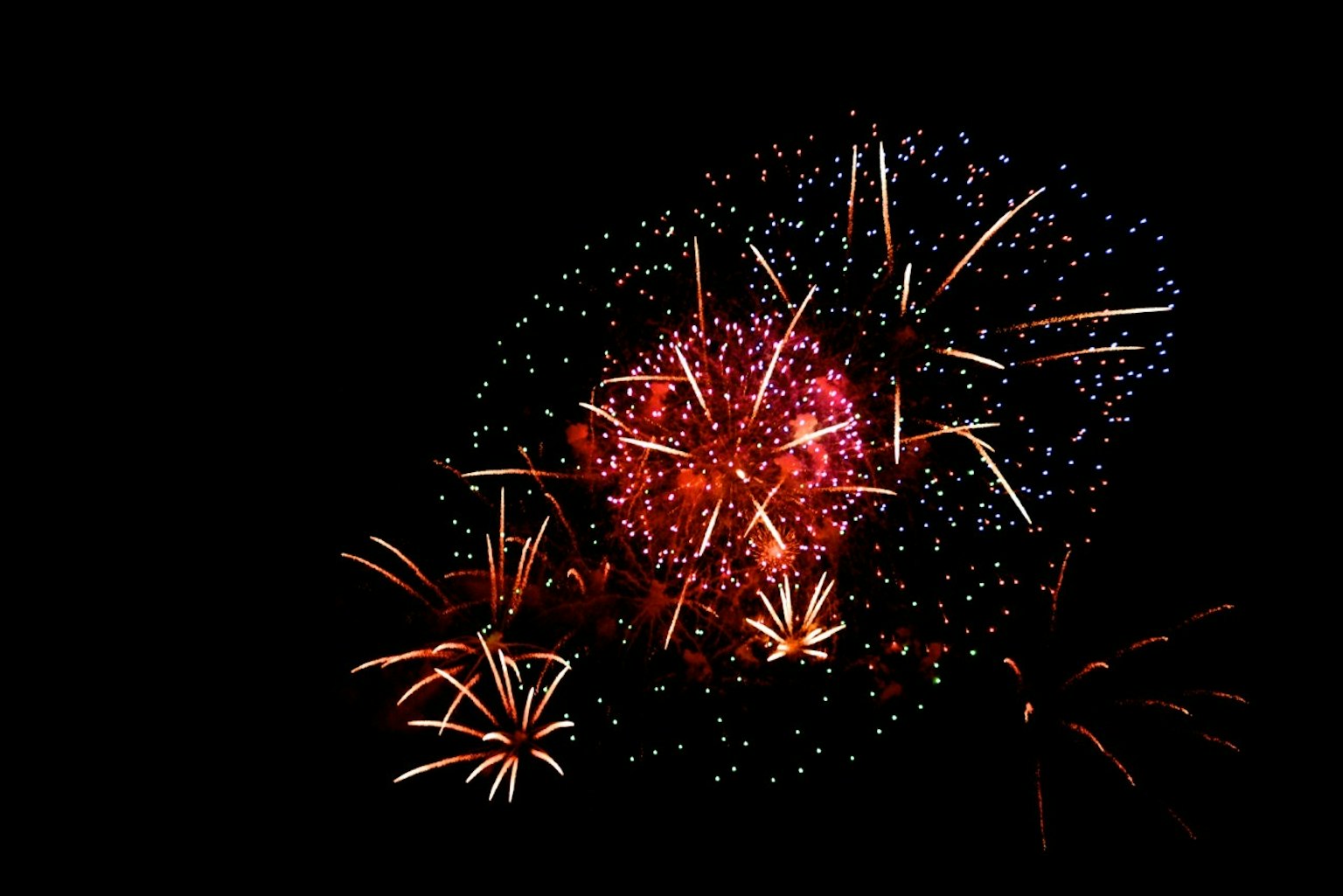 Feux d'artifice colorés explosant dans le ciel nocturne