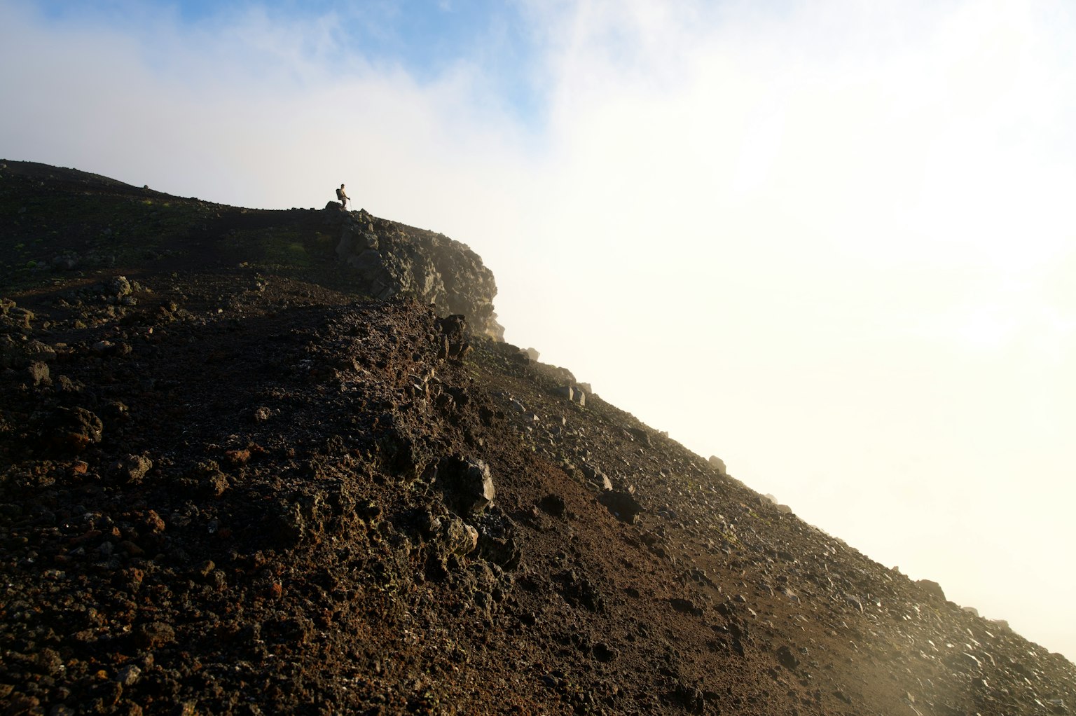 Landscape near the mountain peak shrouded in mist