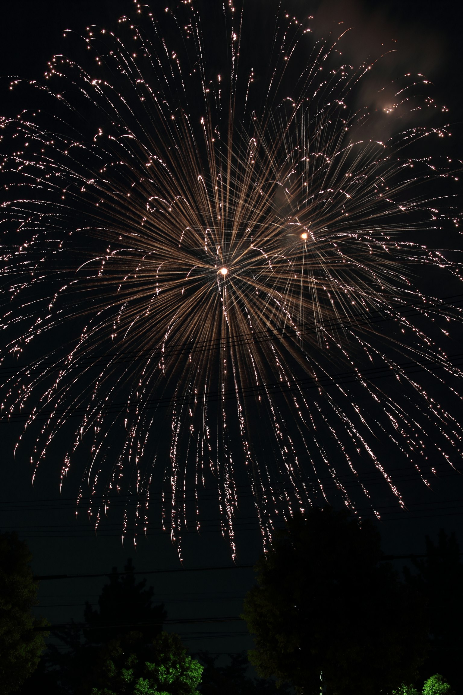 Großes Feuerwerk, das im Nachthimmel explodiert