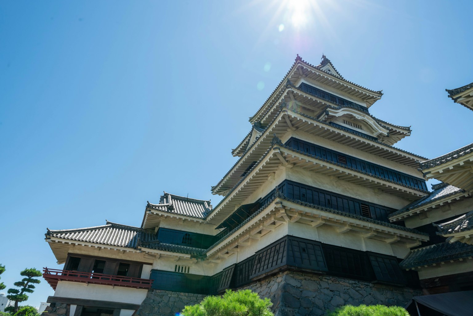 Beautiful exterior of Matsumoto Castle under a clear blue sky