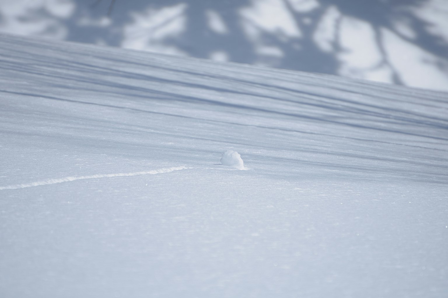Un piccolo oggetto in un paesaggio innevato con ombre morbide