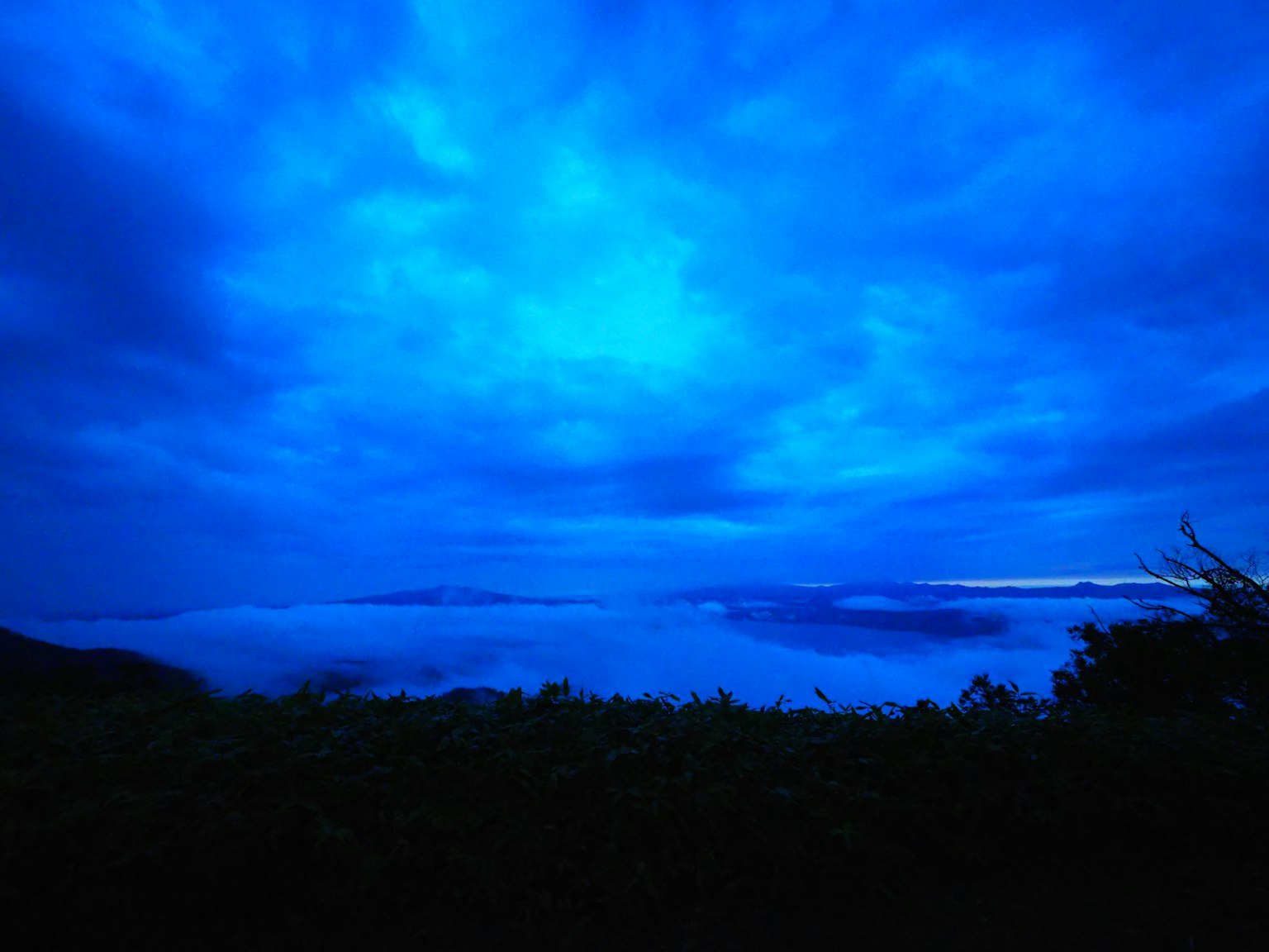 蓝天和云朵的风景，笼罩在雾海之上