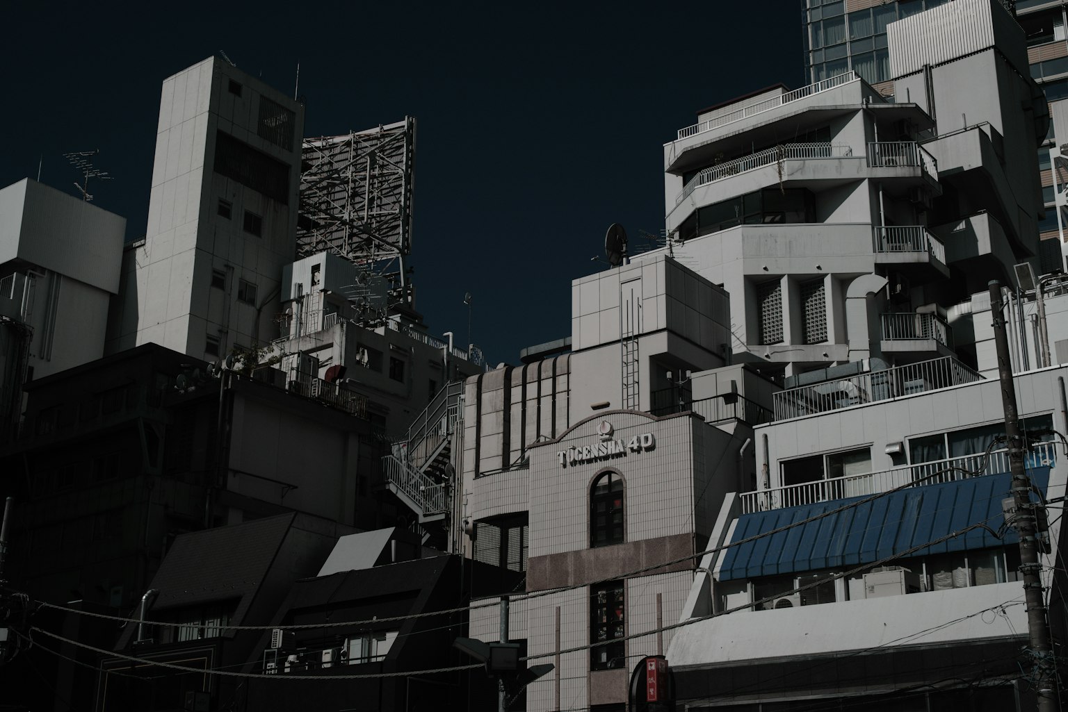 Urban landscape with overlapping modern buildings