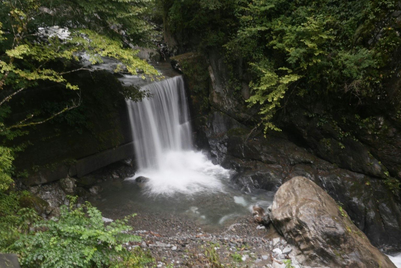 Una hermosa cascada rodeada de vegetación y agua fluyendo