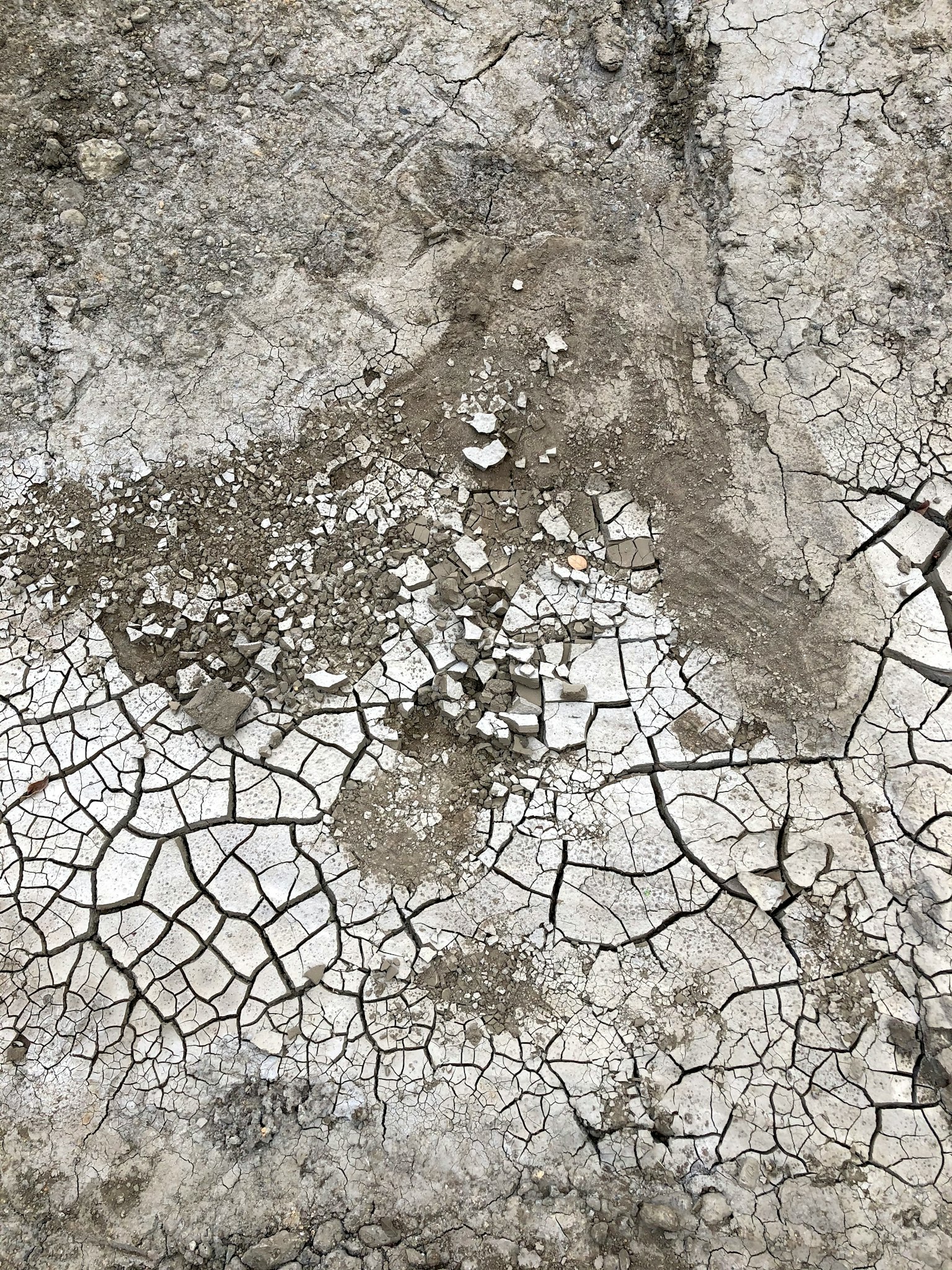 Texture de sol craquelé avec des tons gris et blancs