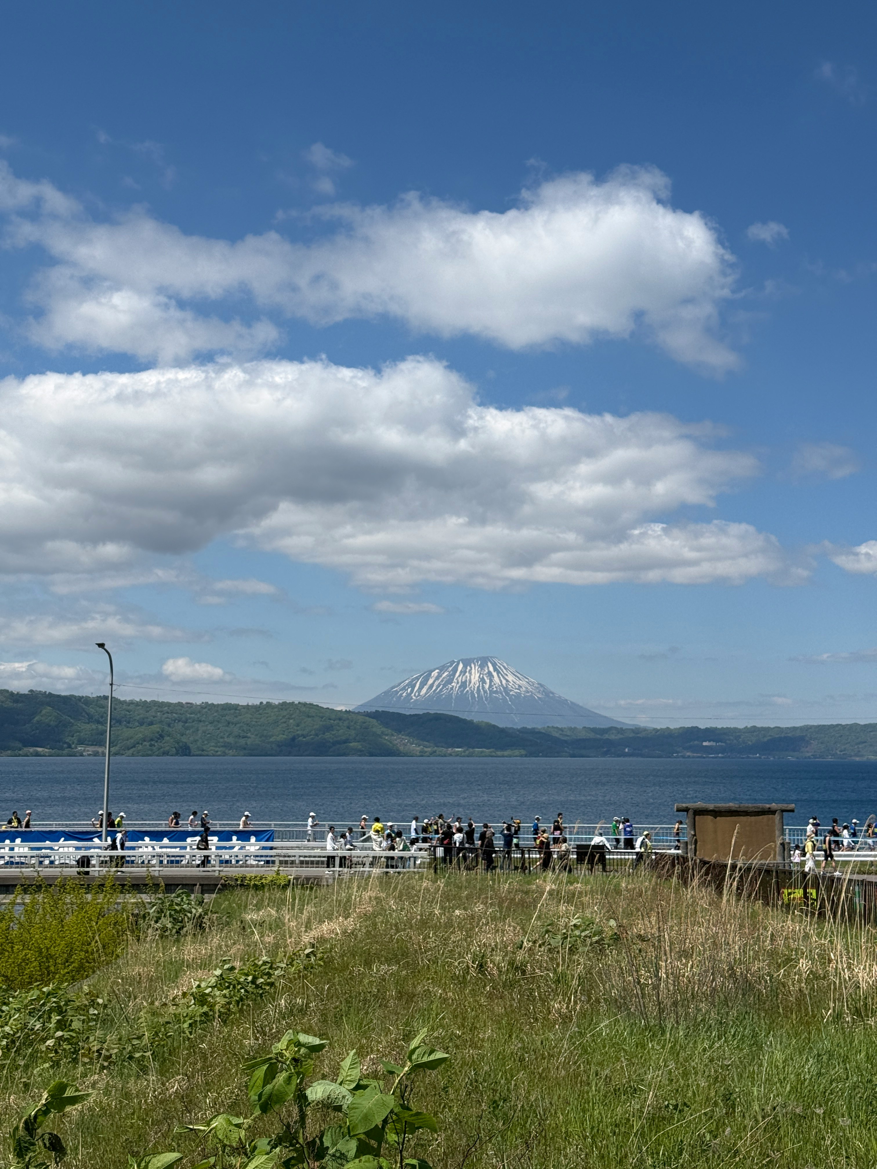 洞爺湖畔から望む羊蹄山と湖の景色