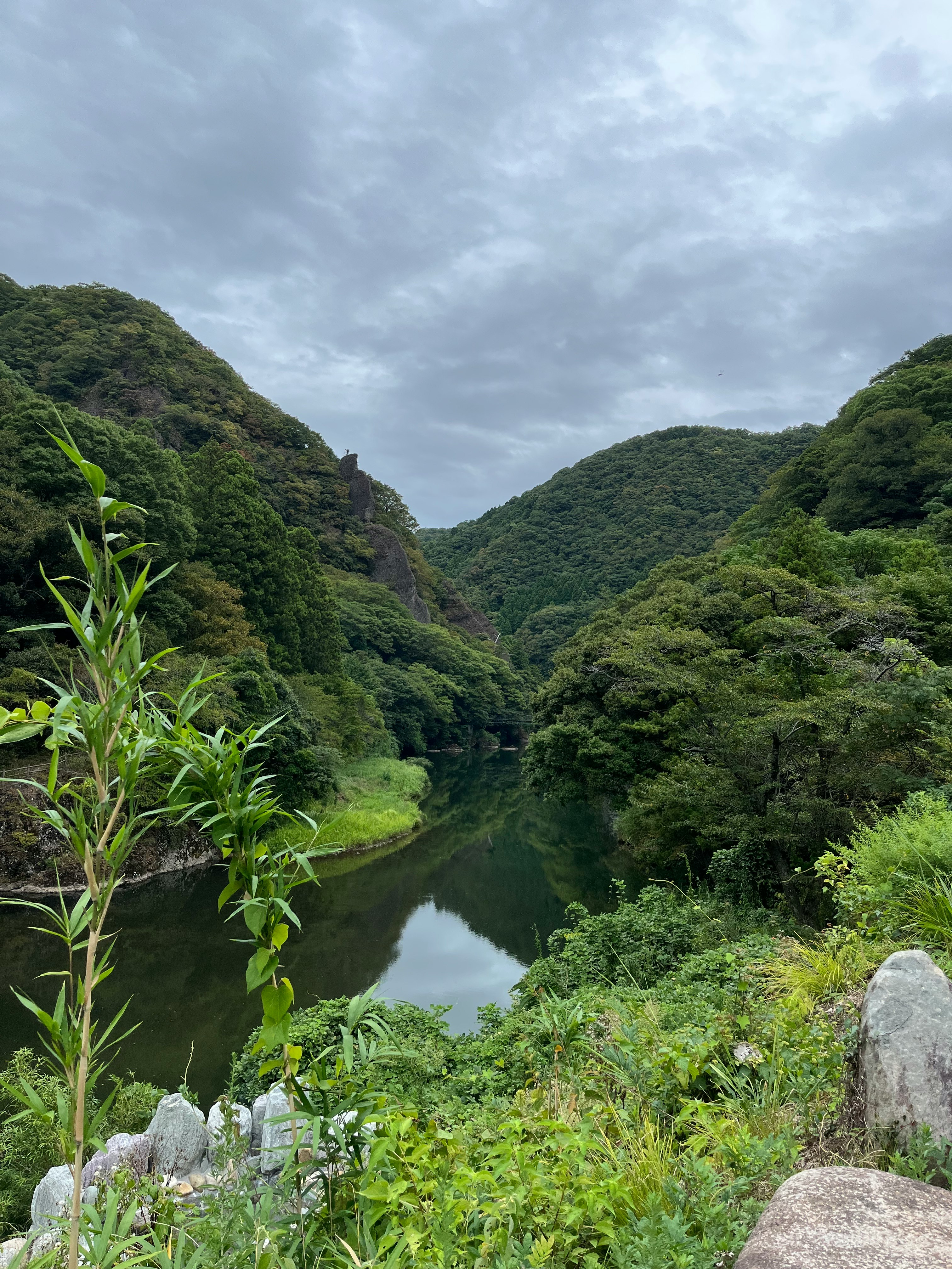 paysage de rivière et de vallée entouré de montagnes verdoyantes