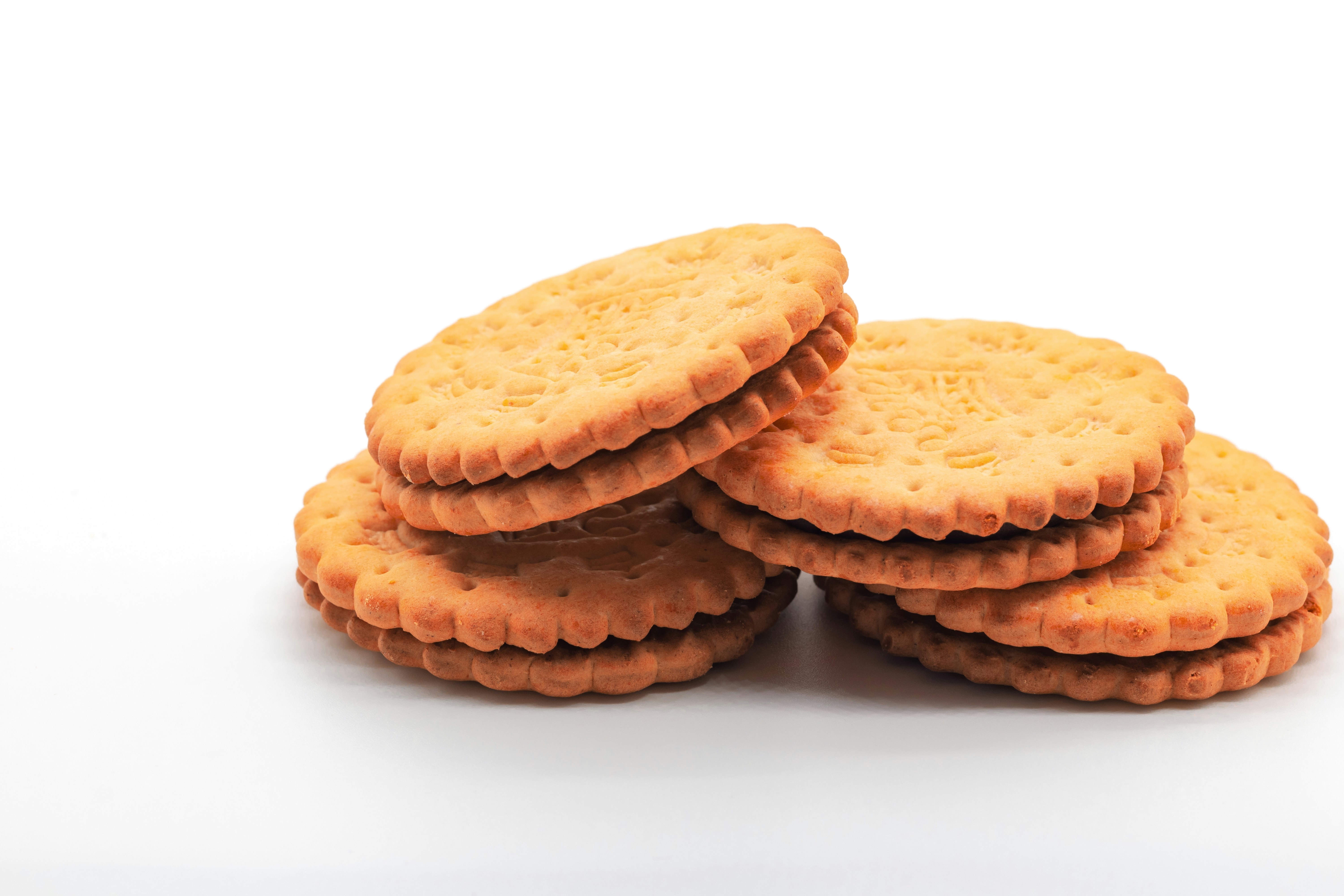 stacked biscuits on a white background