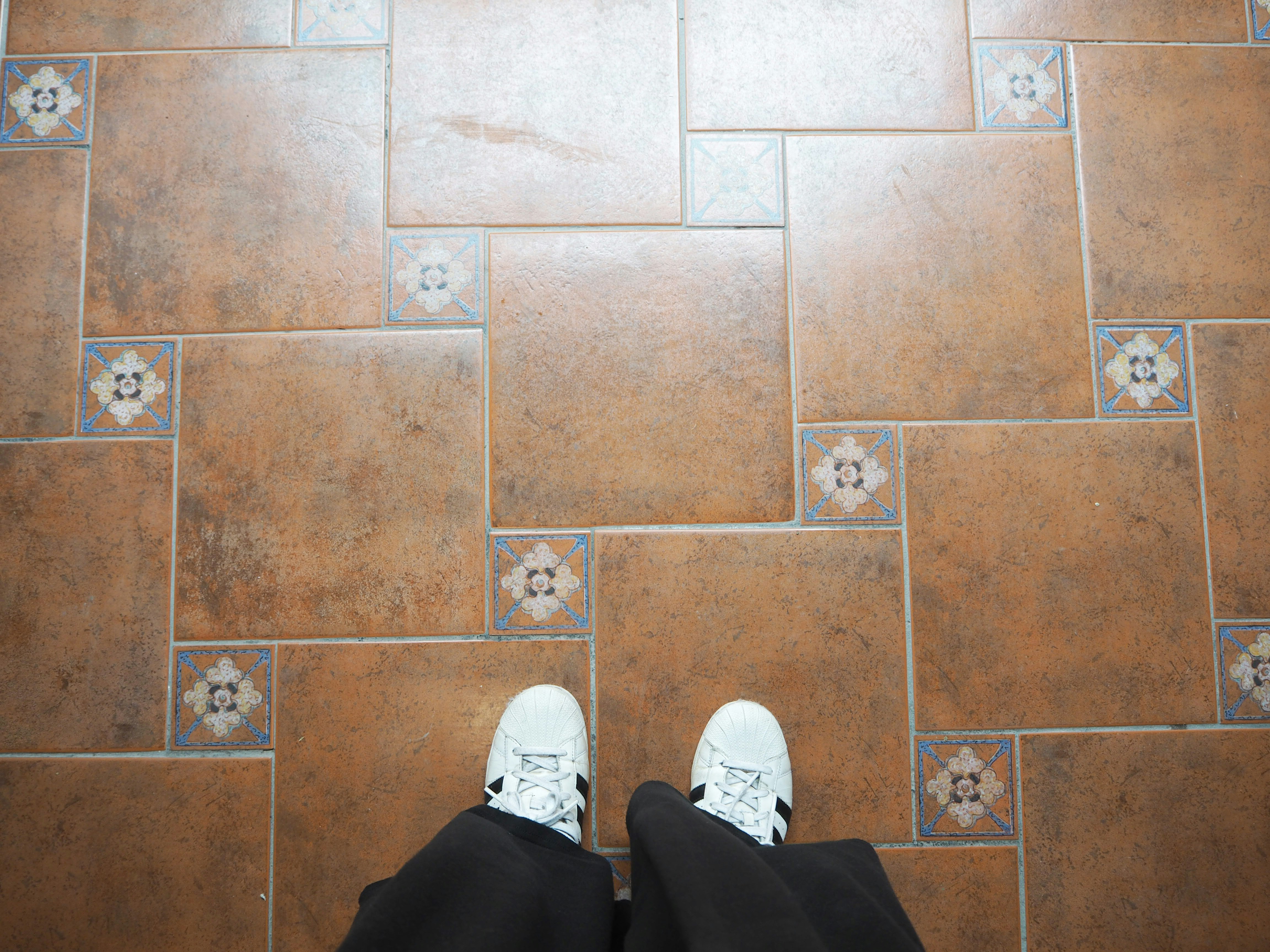 white shoes on a tiled floor