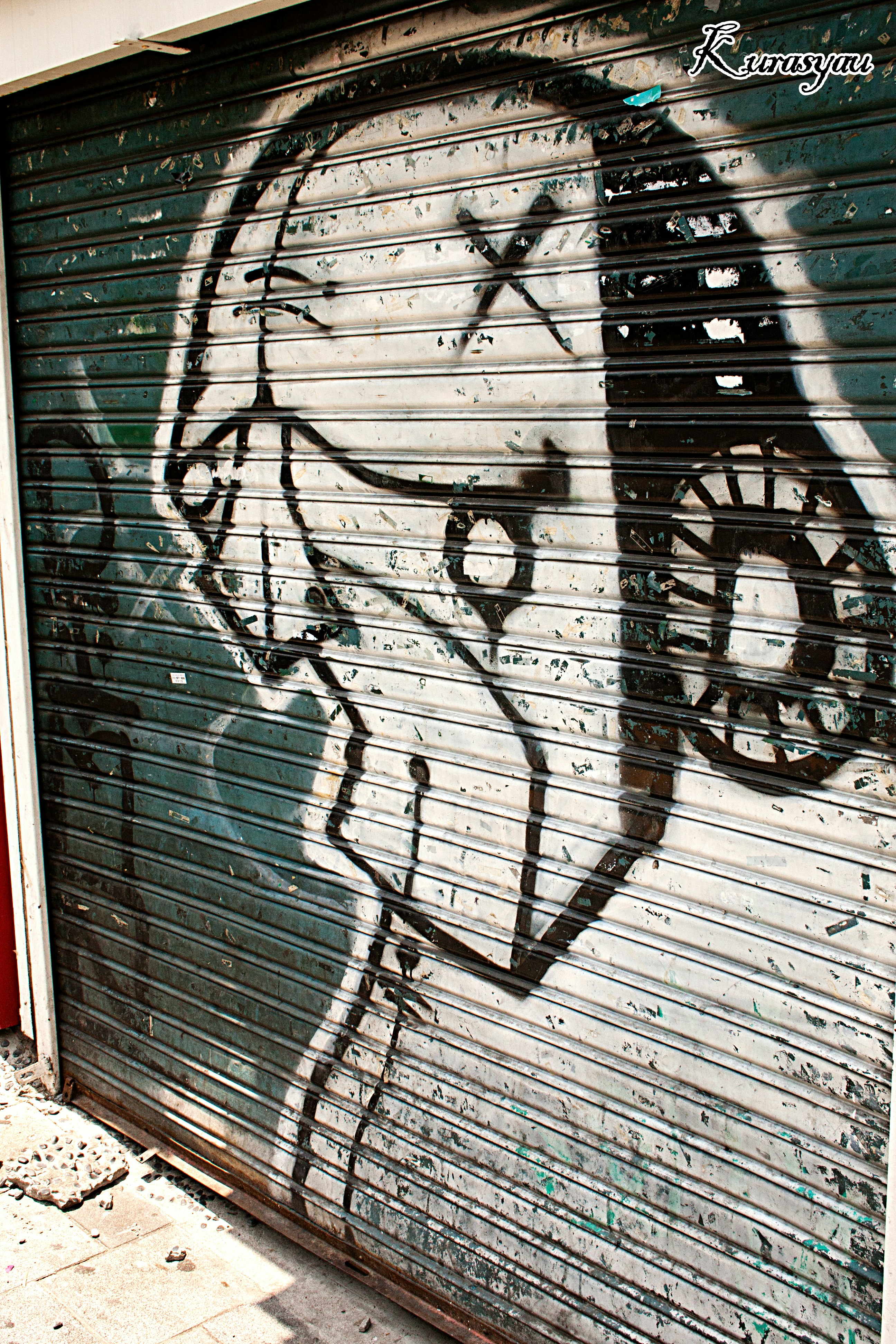 grand portrait de graffiti sur un volet fermé