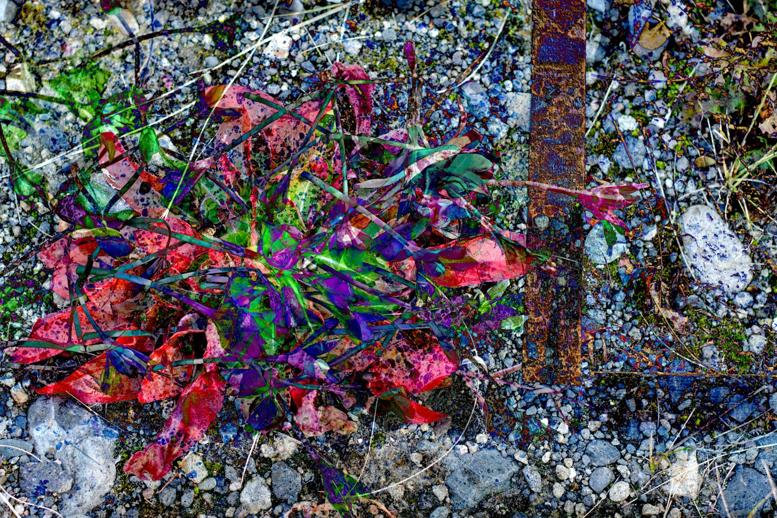 Foglie colorate mescolate in una pianta vicino al suolo