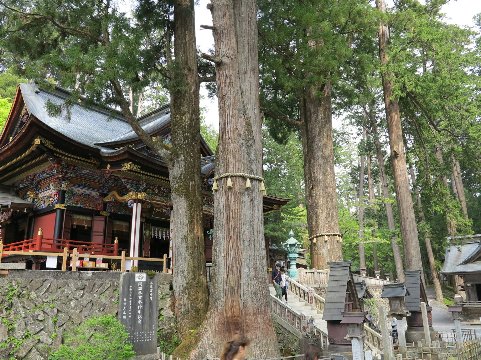 Vista panoramica con un santuario e alberi antichi