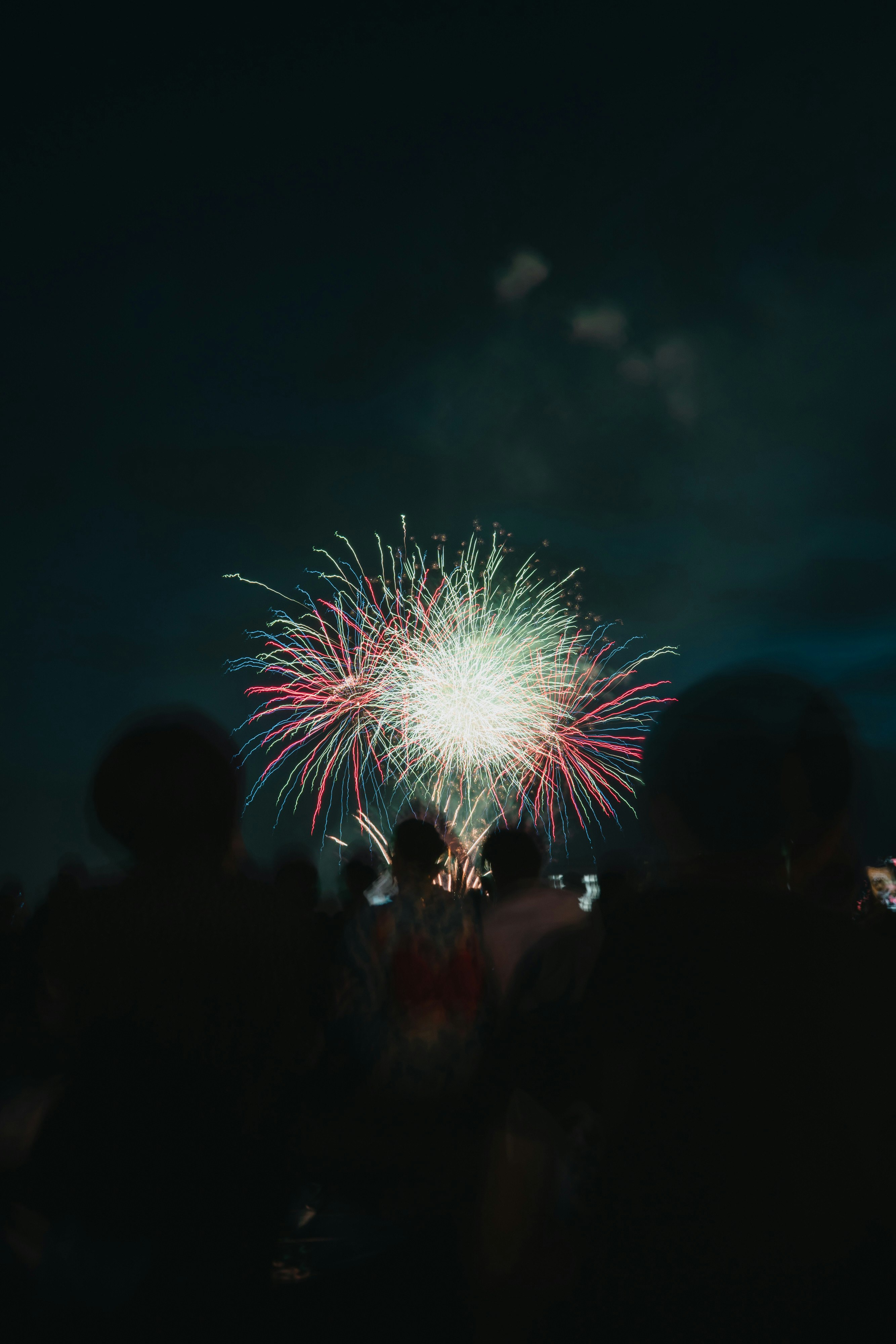 夜空中的煙花與人影剪影