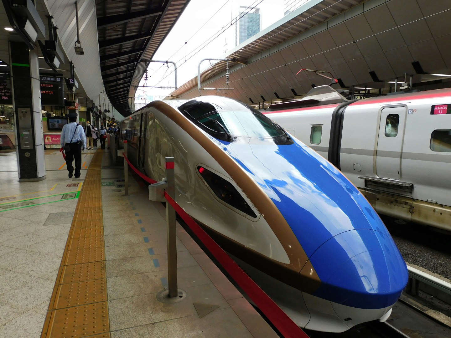 車站月台上停靠的高速列車與客運列車