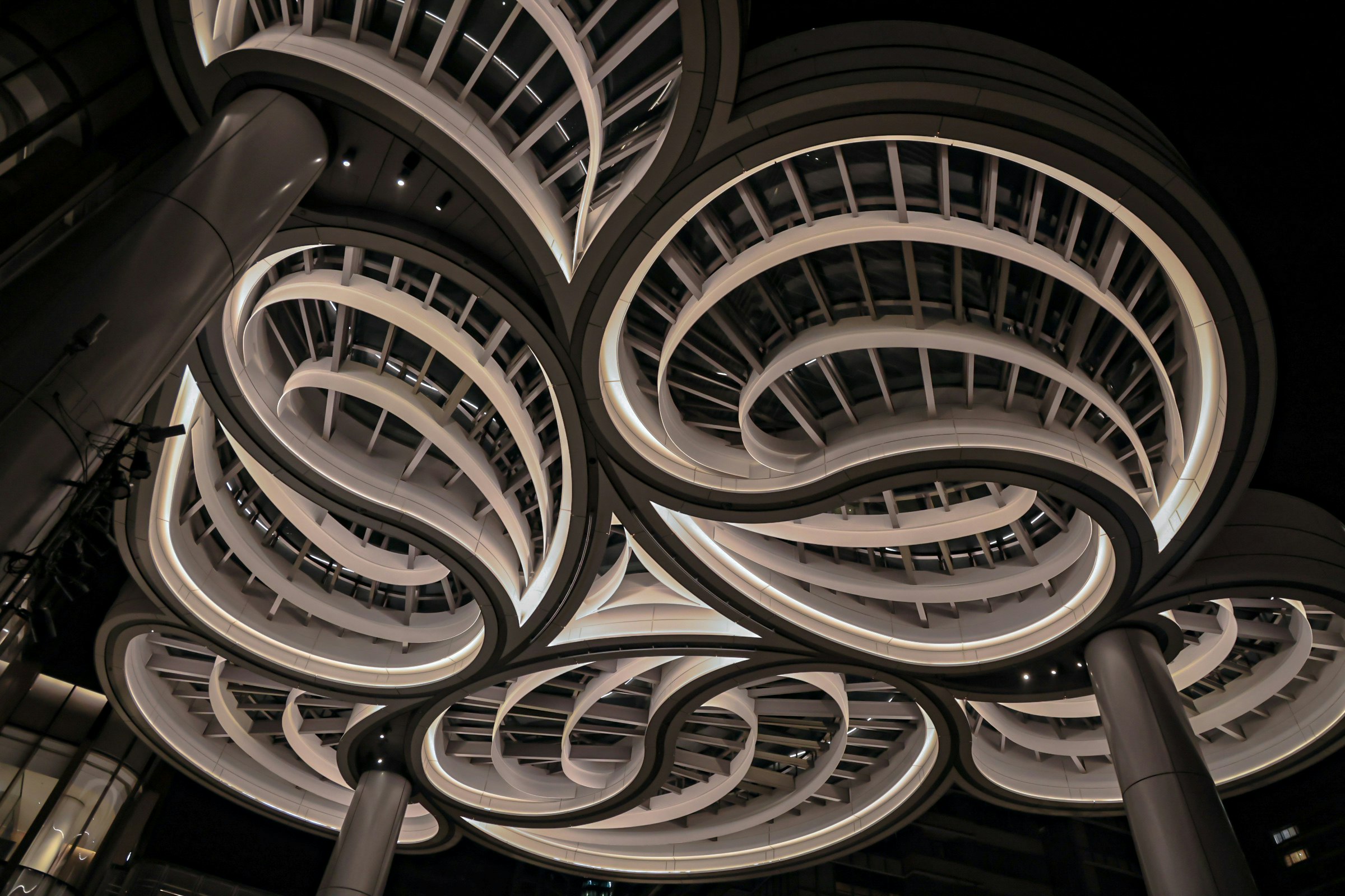 futuristic arched ceiling with repeating circular patterns
