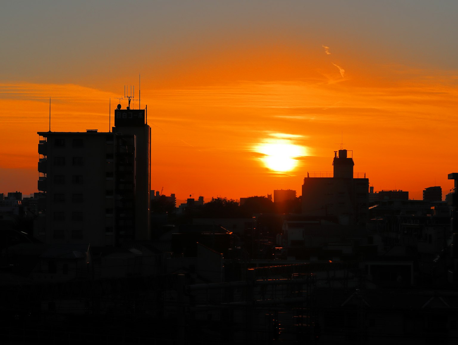 Silhouette della città di Tokyo al tramonto