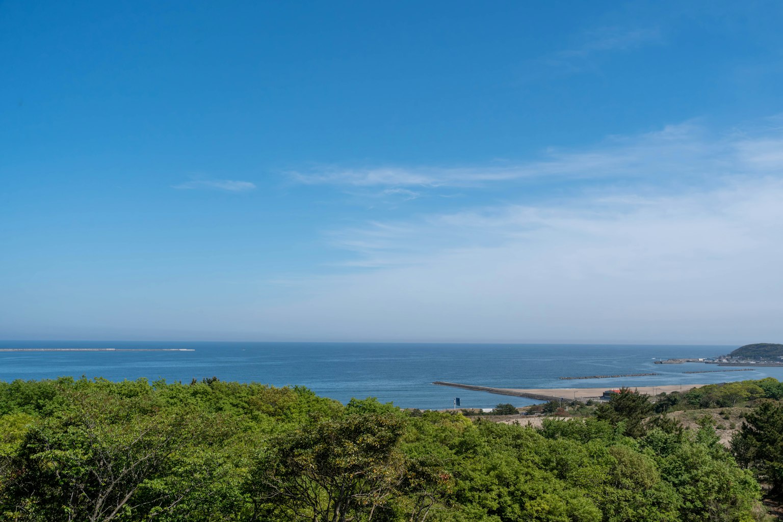 Paysage verdoyant avec ciel bleu et mer