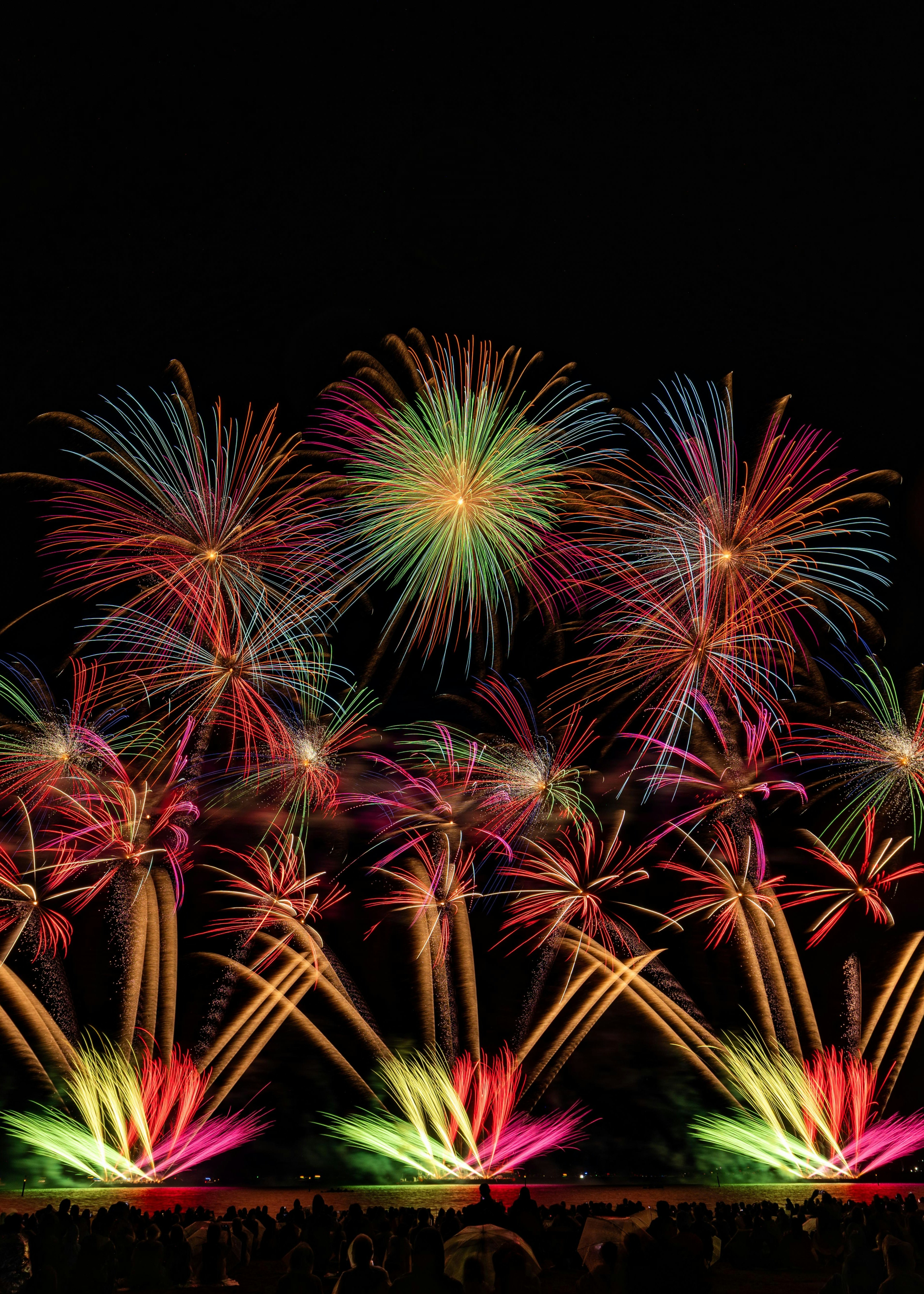 fuegos artificiales iluminando la noche en Nijo-hama, Osaka