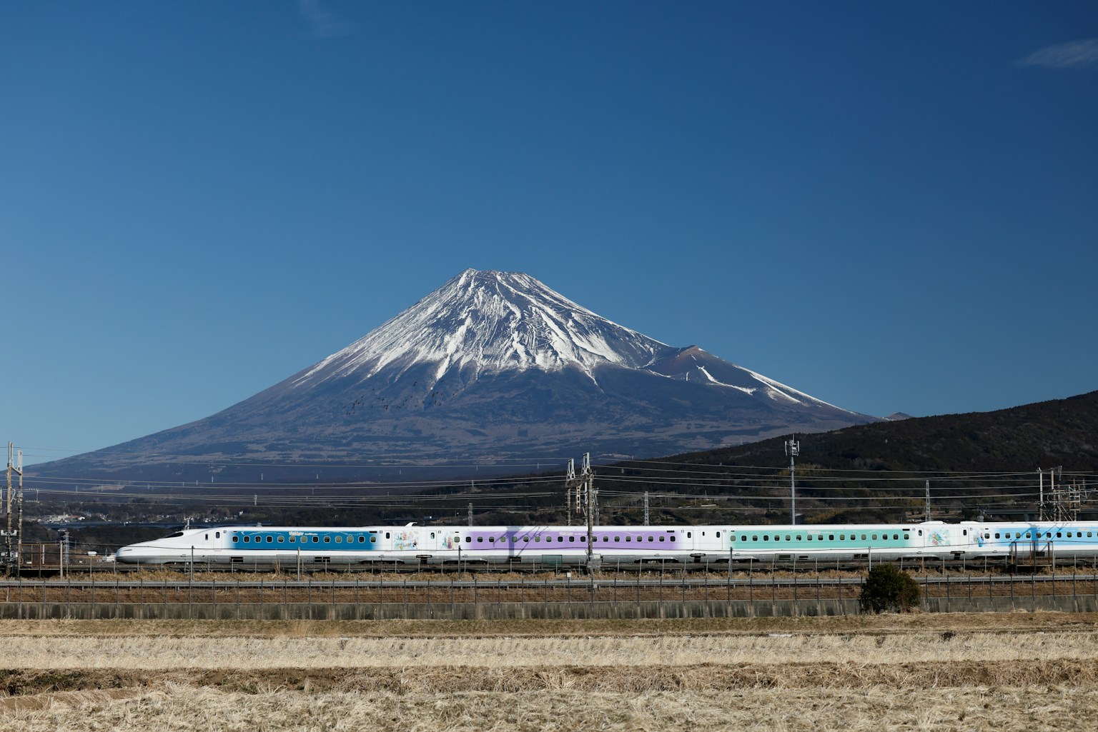 Mount Fuji with Shinkansen in the foreground