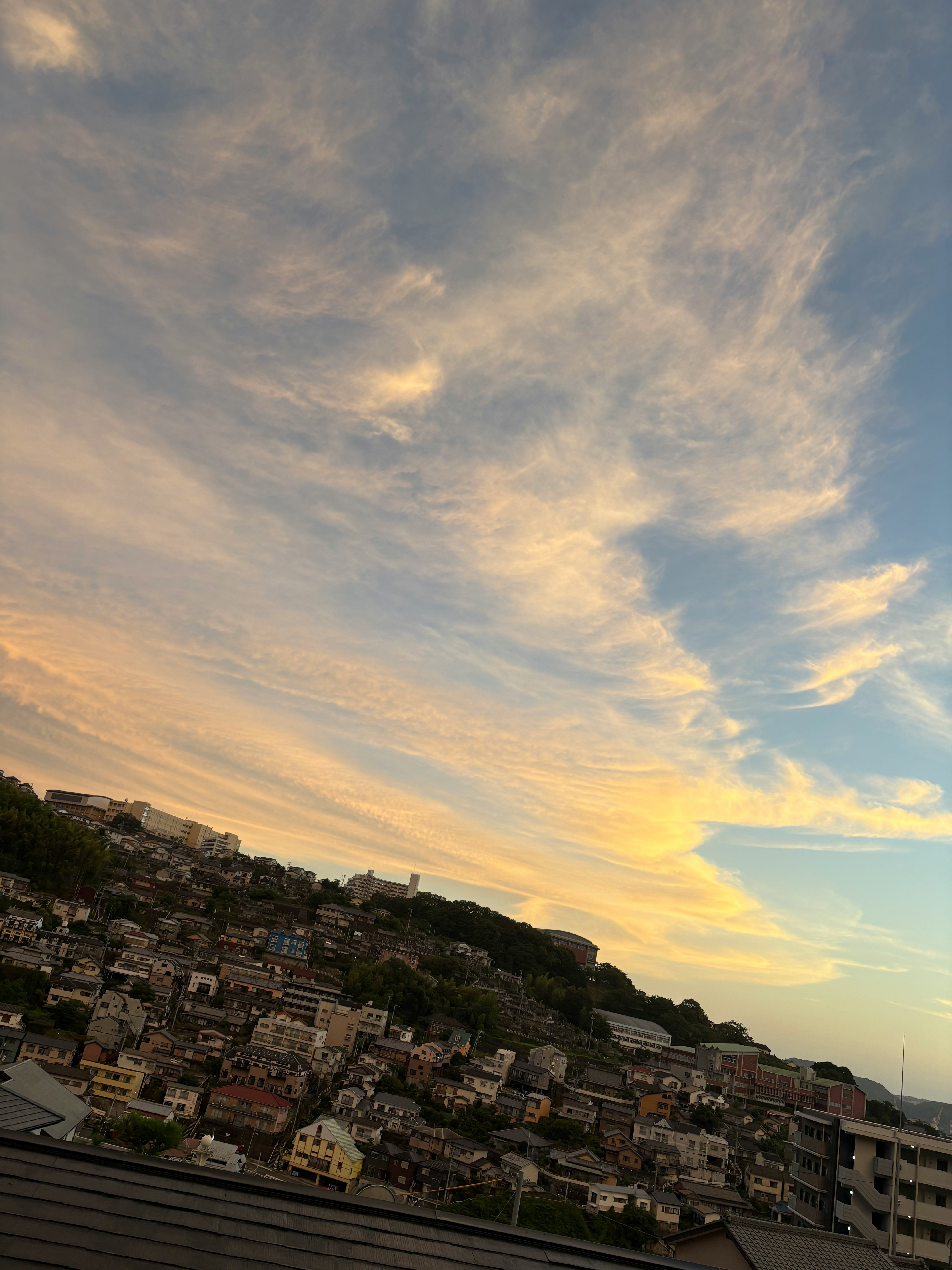 夕焼け空の下に広がる住宅街の街並み