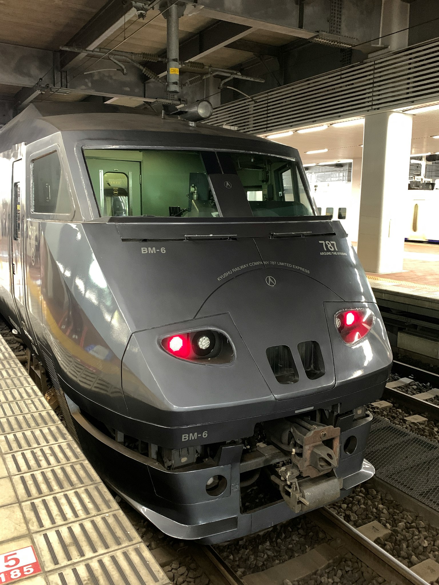 Treno argento su una banchina della stazione