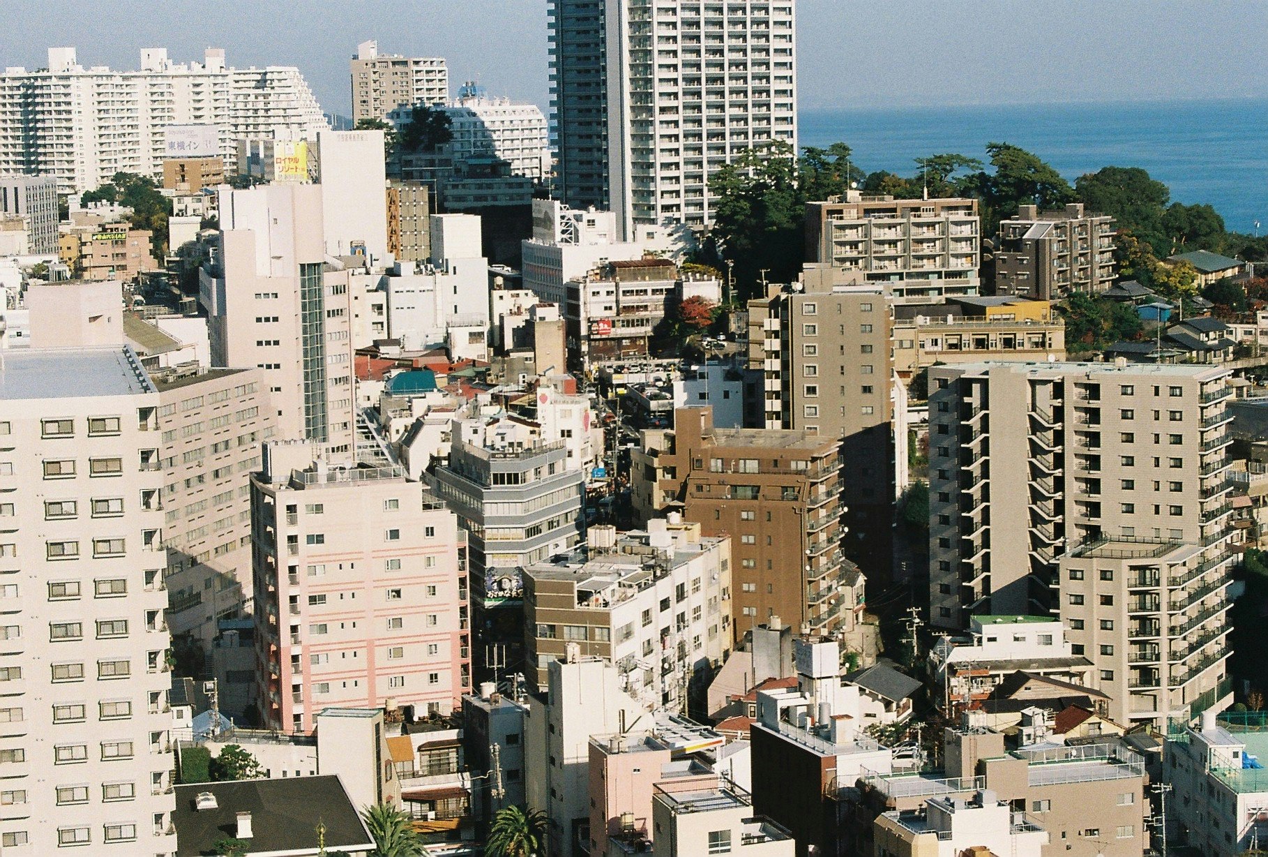 海邊高層住宅密集的城市天際線