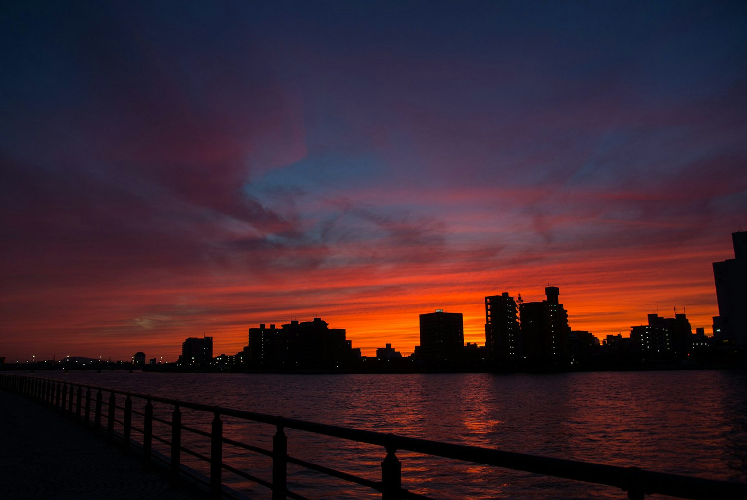 Ciel au coucher du soleil avec silhouette de la ville