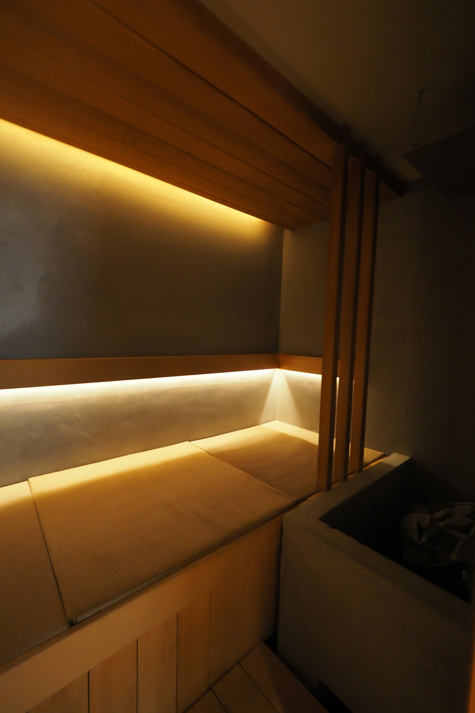 Simple wooden interior design with warm lighting