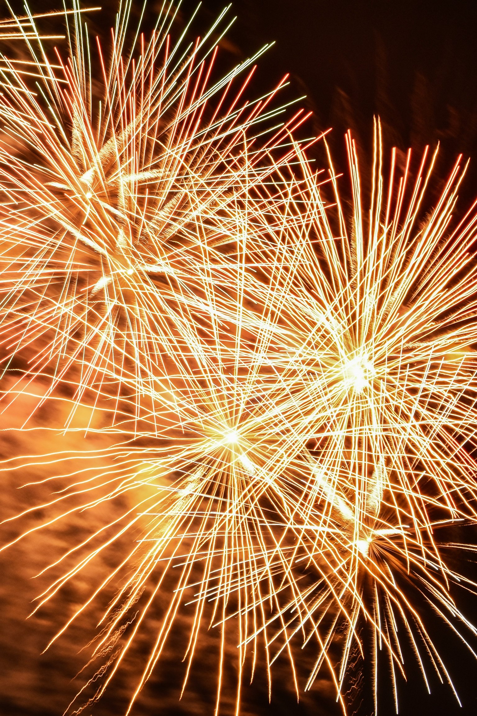 Éclats explosifs de feux d'artifice illuminant le ciel nocturne