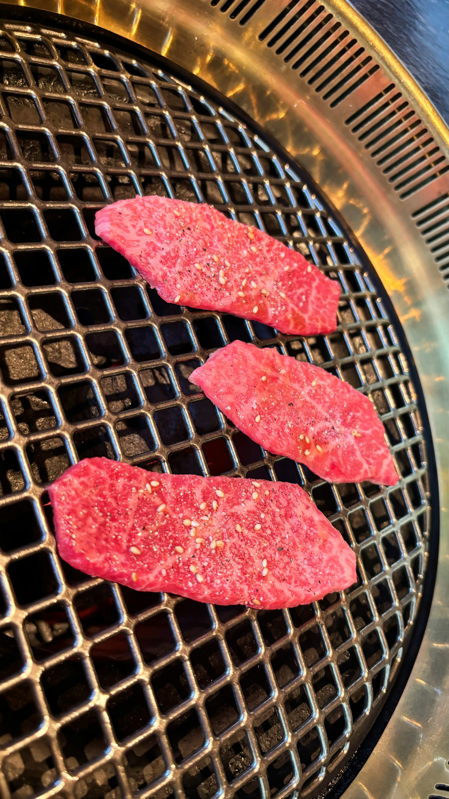 Tranches de viande grillant sur un grill en fil métallique