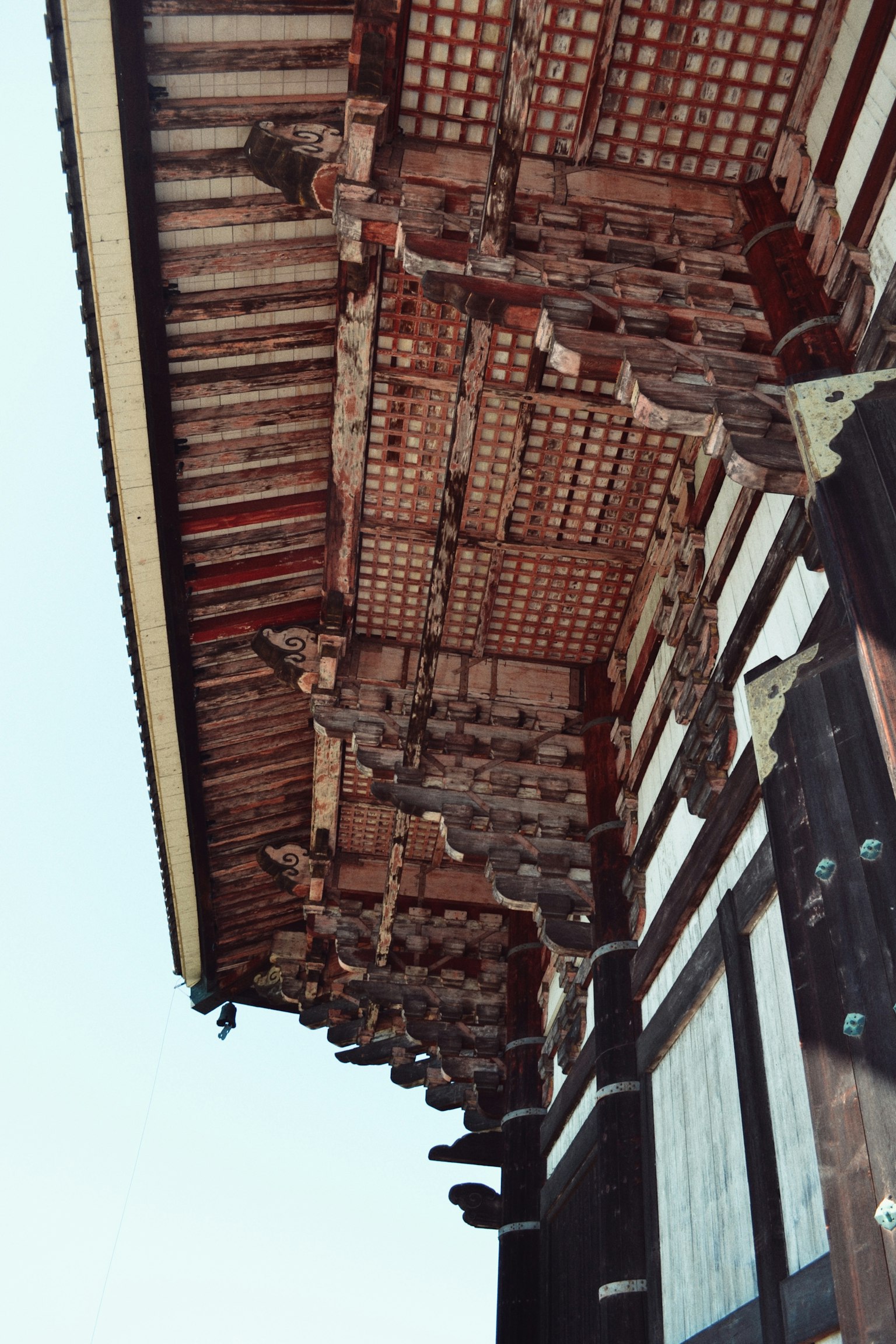 Detailed structure and decoration of a traditional Japanese building roof
