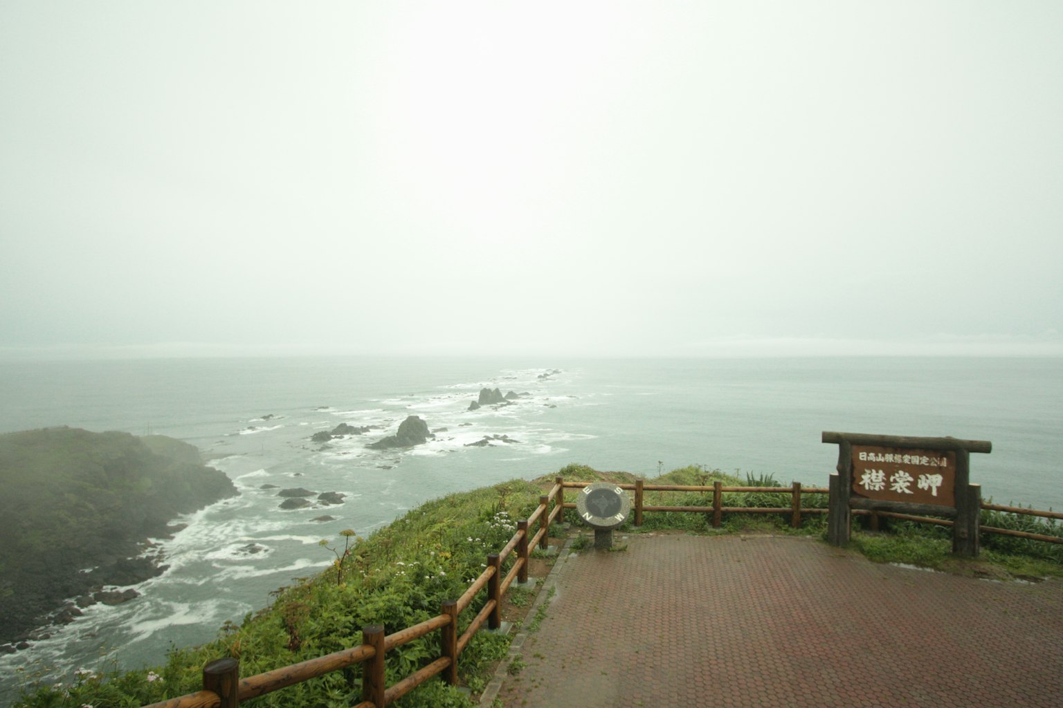 海洋的景色，霧氣和岩石海岸