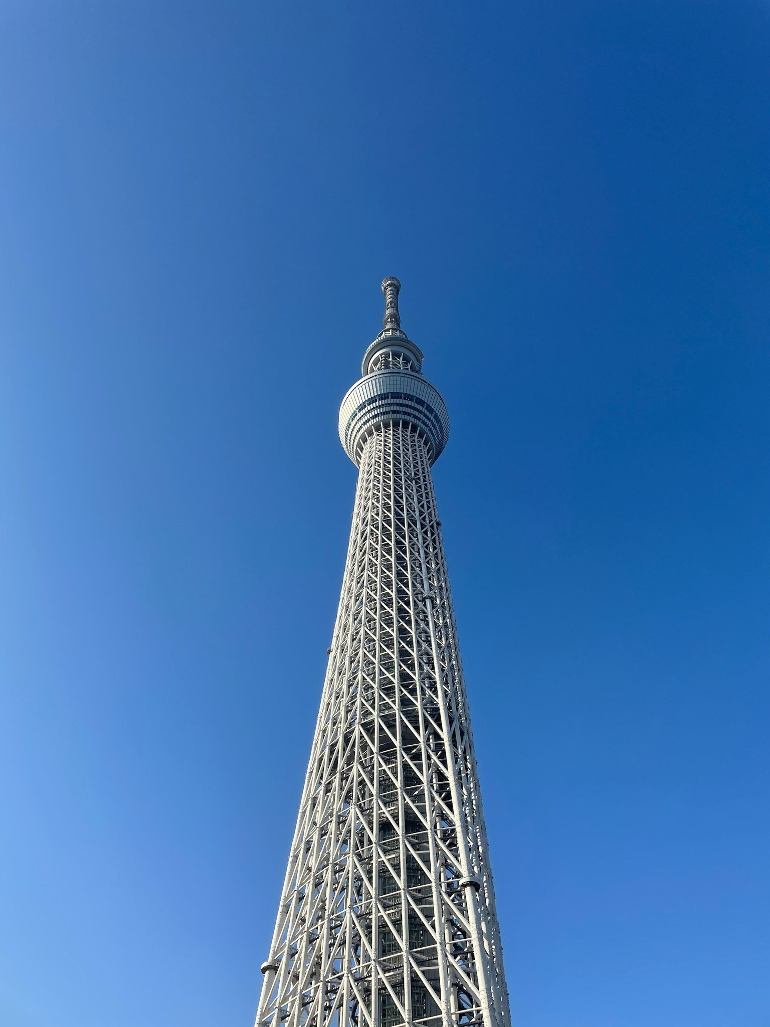 东京天空树在晴朗的蓝天下高耸