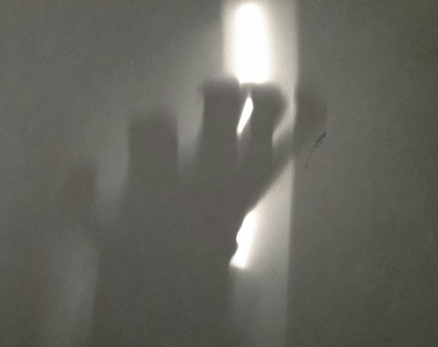 Shadow of a hand projected on a wall