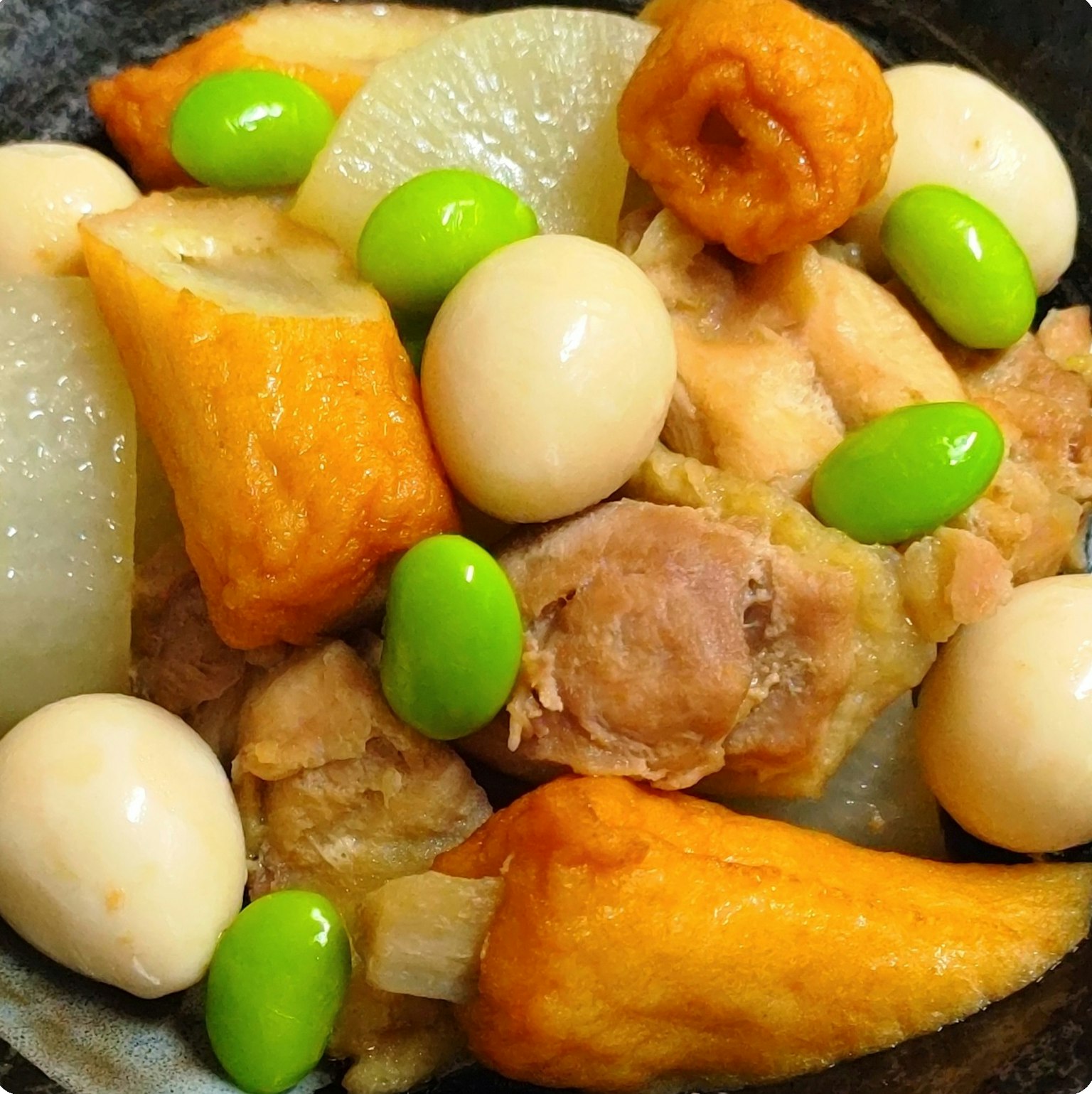 Estofado japonés con pollo, daikon y huevos