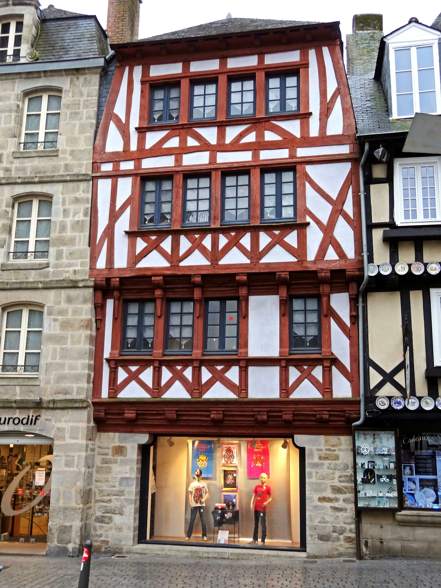 Historic half-timbered building with decorative windows