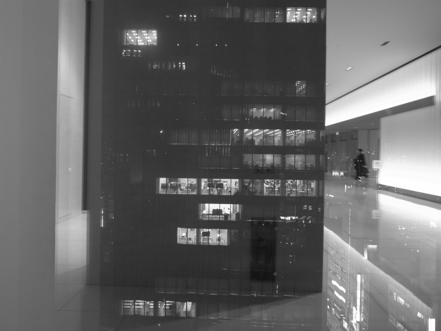 Elegant hallway reflecting the exterior of a building