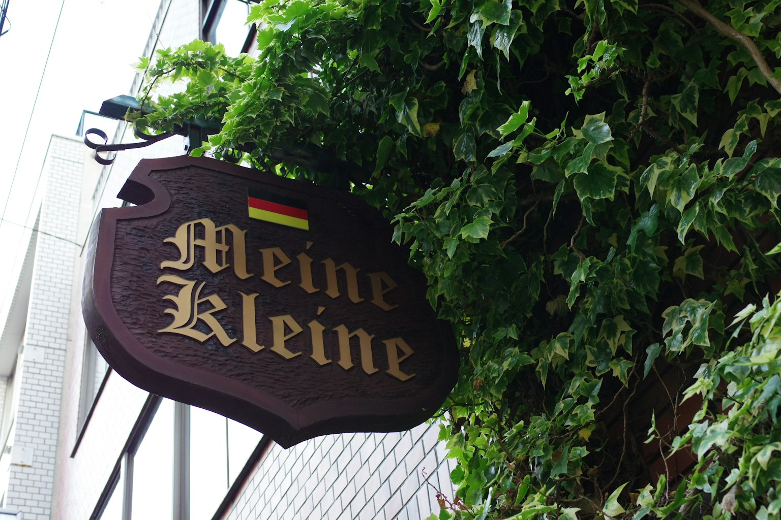 Panneau Meine Kleine entouré de feuilles vertes