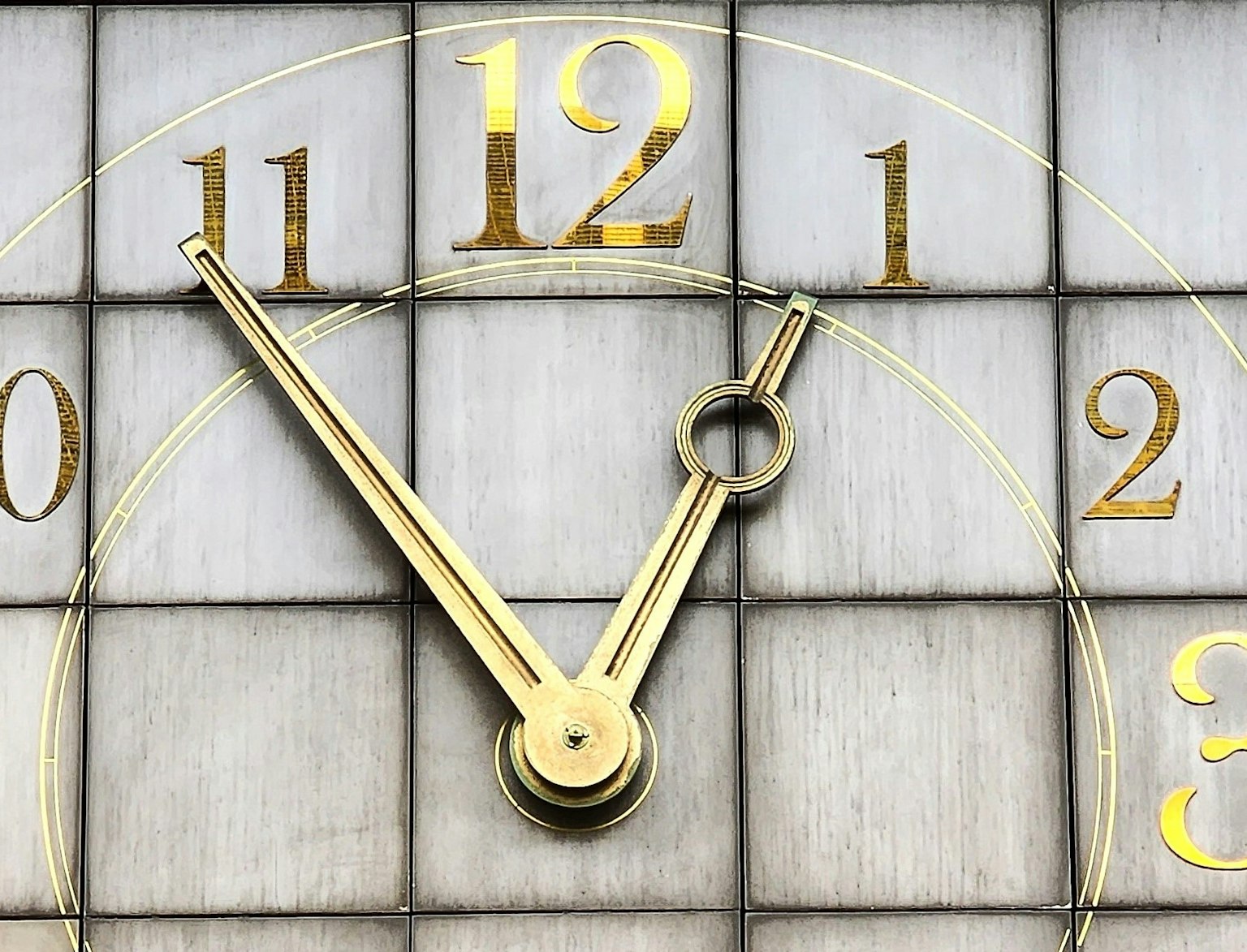 Close-up of an analog clock with gold numbers and hands