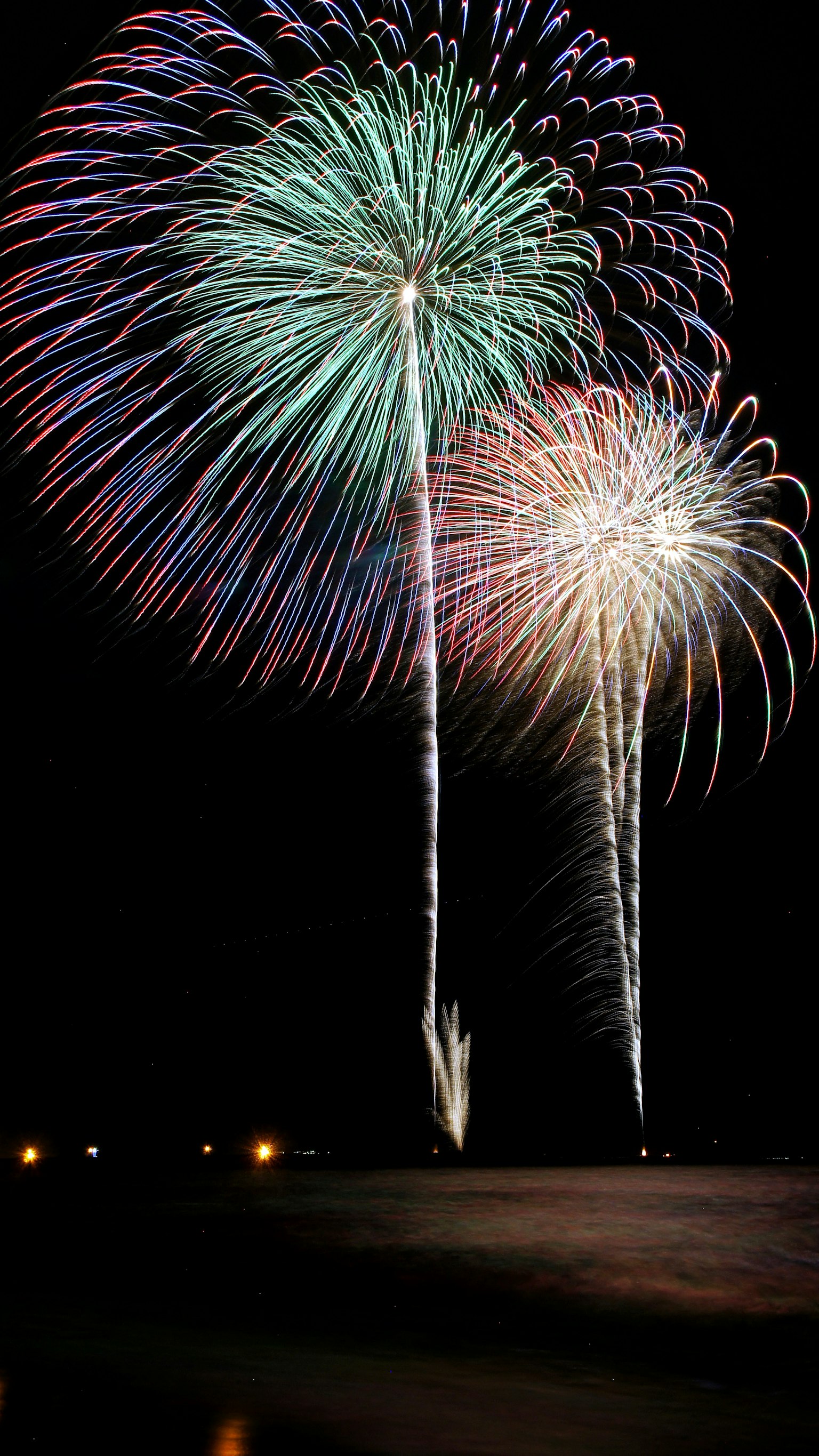 Spettacolo di fuochi d'artificio colorati nel cielo notturno