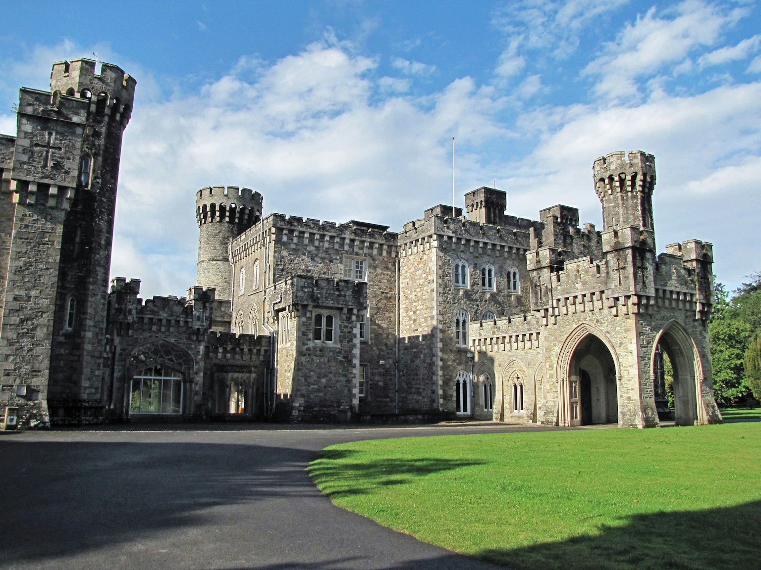 Beautiful stone castle with a blue sky backdrop