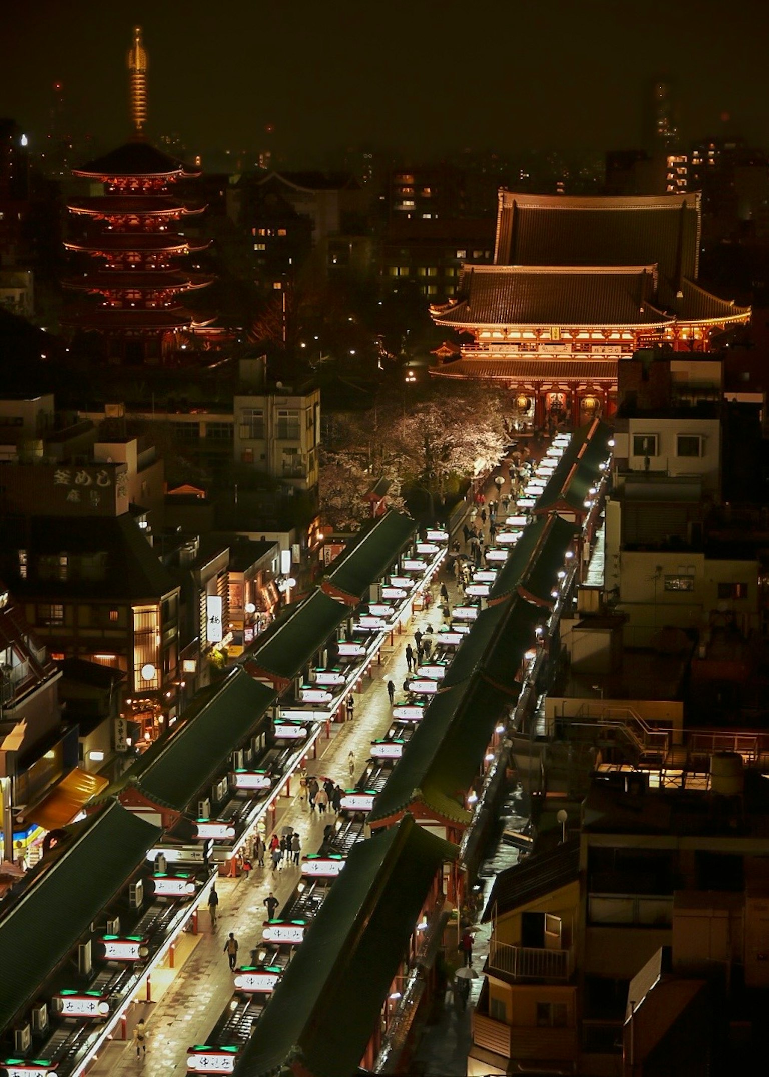 東京仲見世街的夜景，燈光璀璨