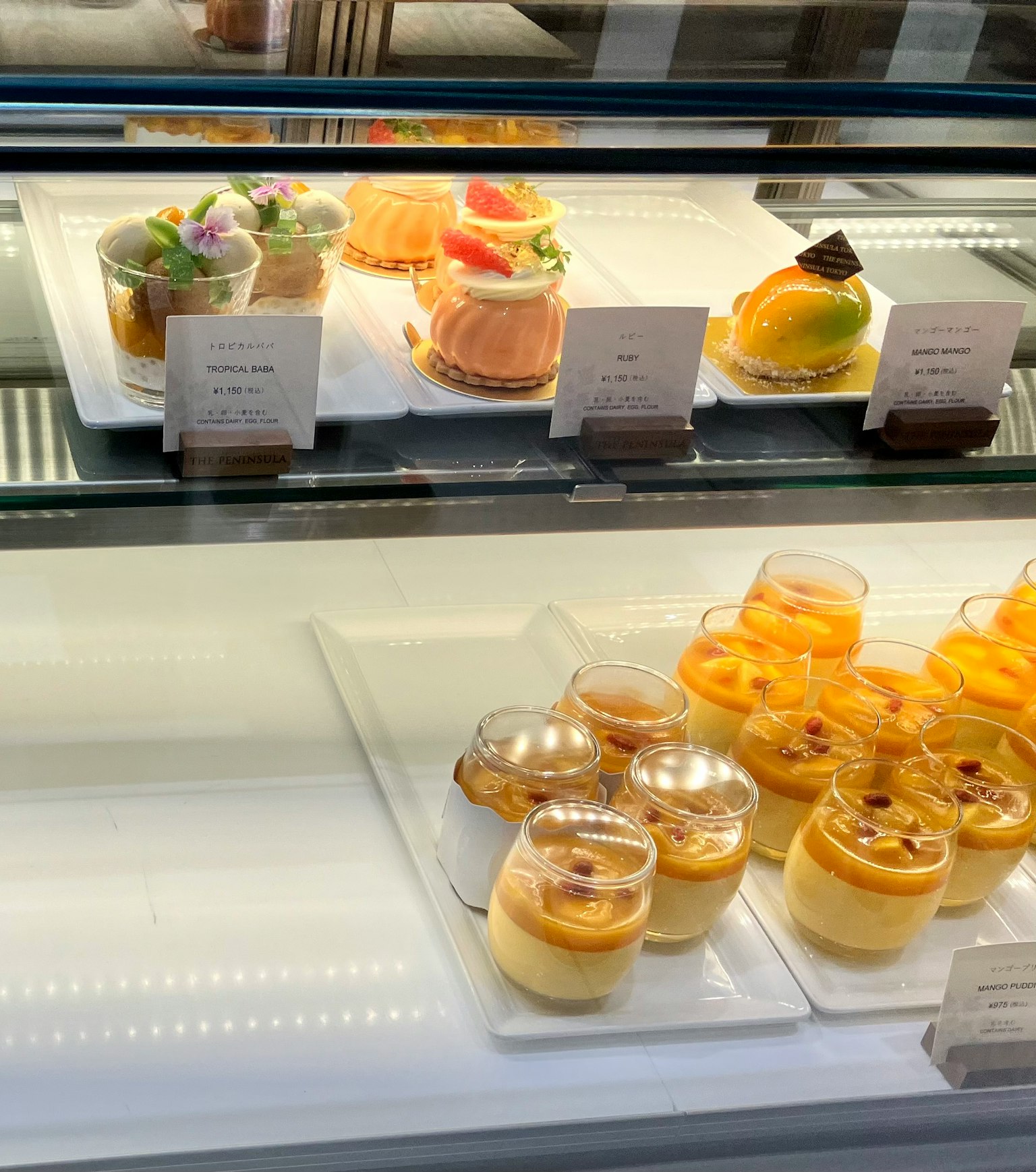 一个展示柜里展示着各种色彩缤纷的甜点